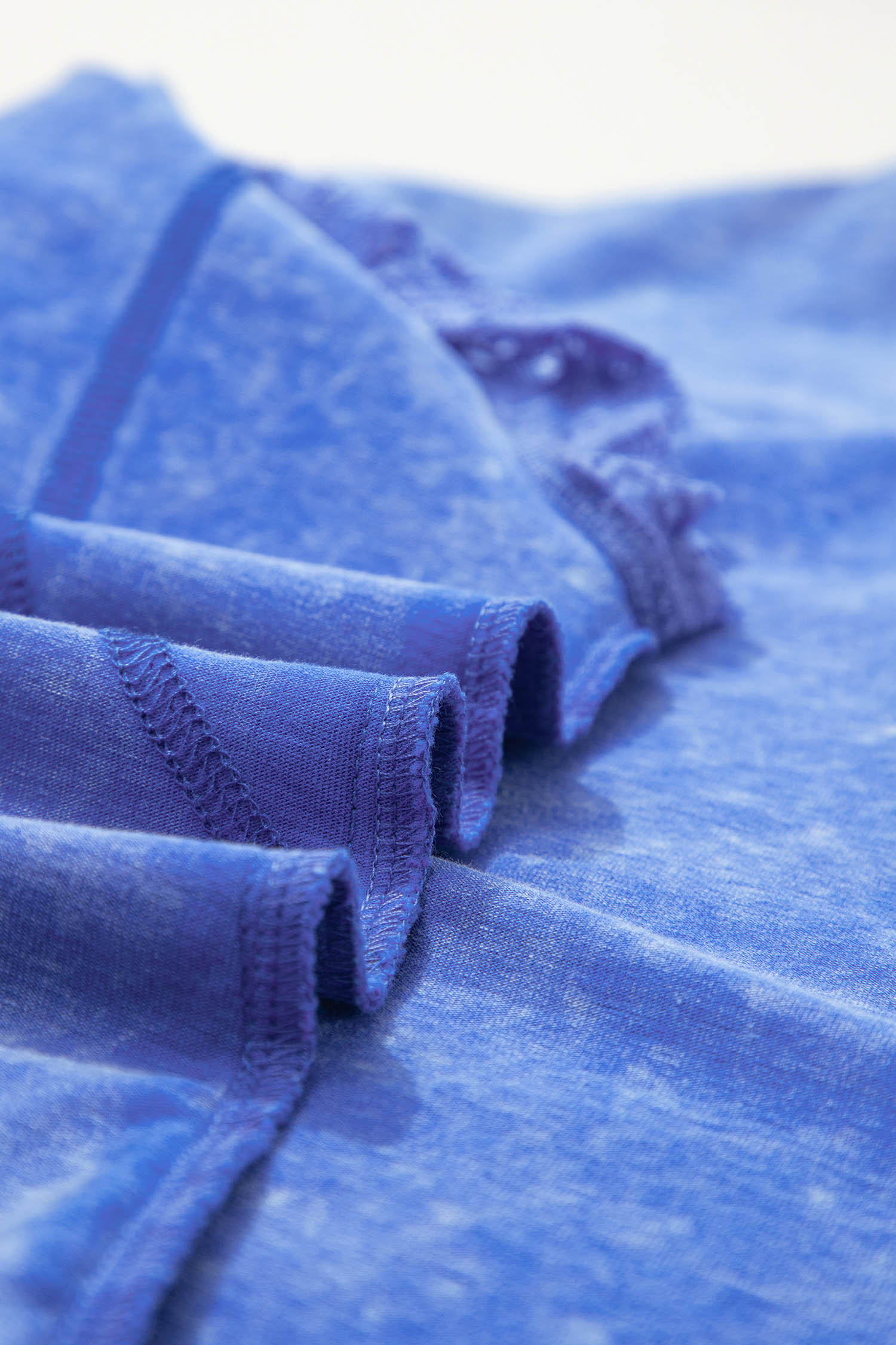 Vintage Style Sky Blue Mineral Wash Tee for Women – Lace Patchwork Short Sleeve Cotton Top - Detail View 8