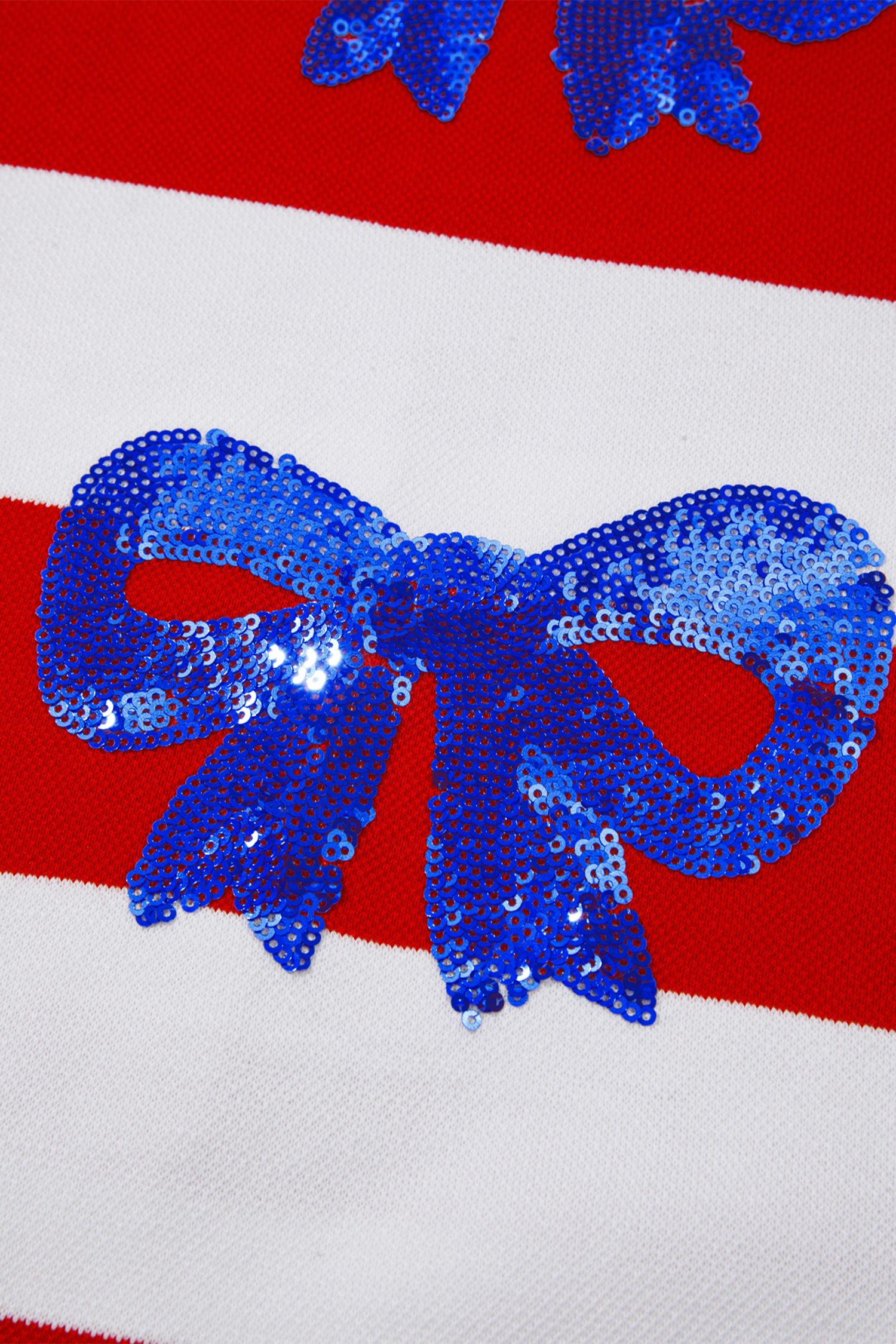 Festive Women's Red Striped Shift Top – Sequin Bow Detail Half Sleeve Tee, Patriotic Gift for Summer Events - Detail View 9