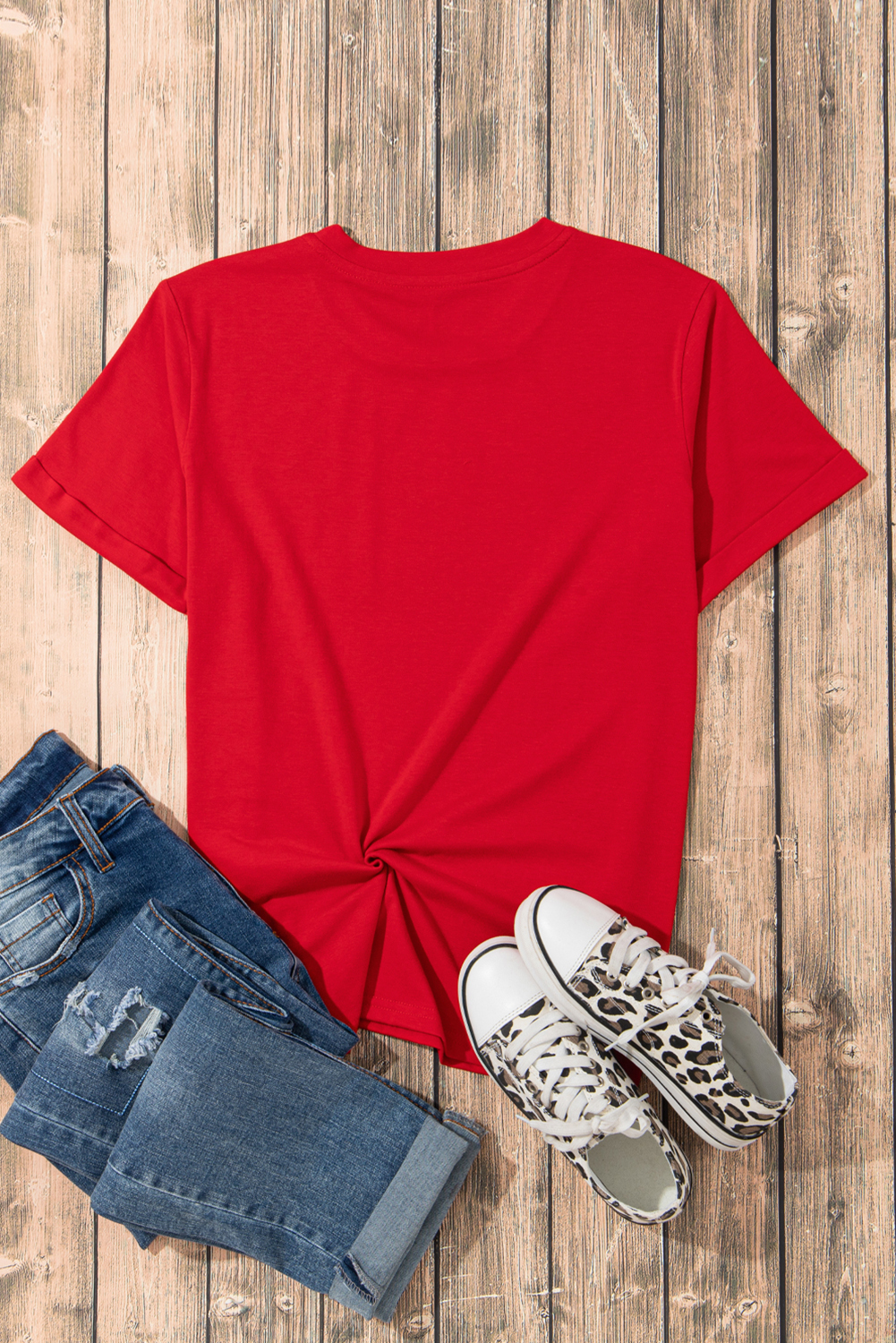 Women's T-Shirt, Red Graphic Tee, Bowknot Design, Crew Neck, Casual Style, Short Sleeve, Everyday Wear, Summer Fashion, Relaxed Fit, Quality Cotton Blend, Game Day Outfit, Simple Chic, Tops, Graphic Tees - Detail View 12