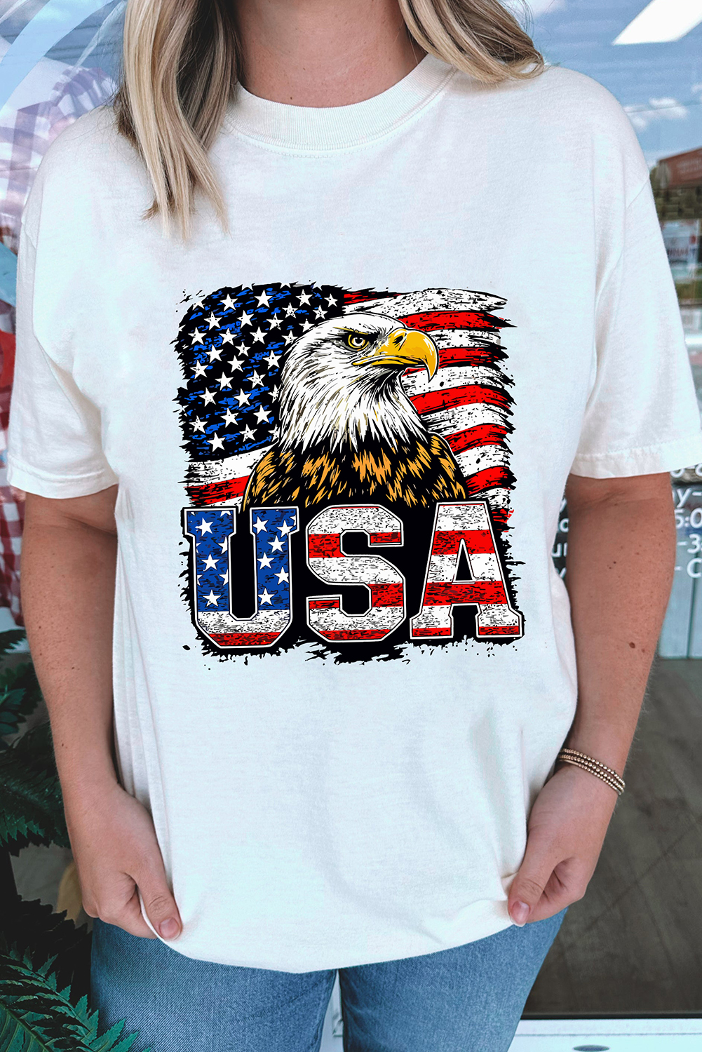 Casual Round Neck Eagle Flag Tee - Perfect for Independence Day - Detail View 6