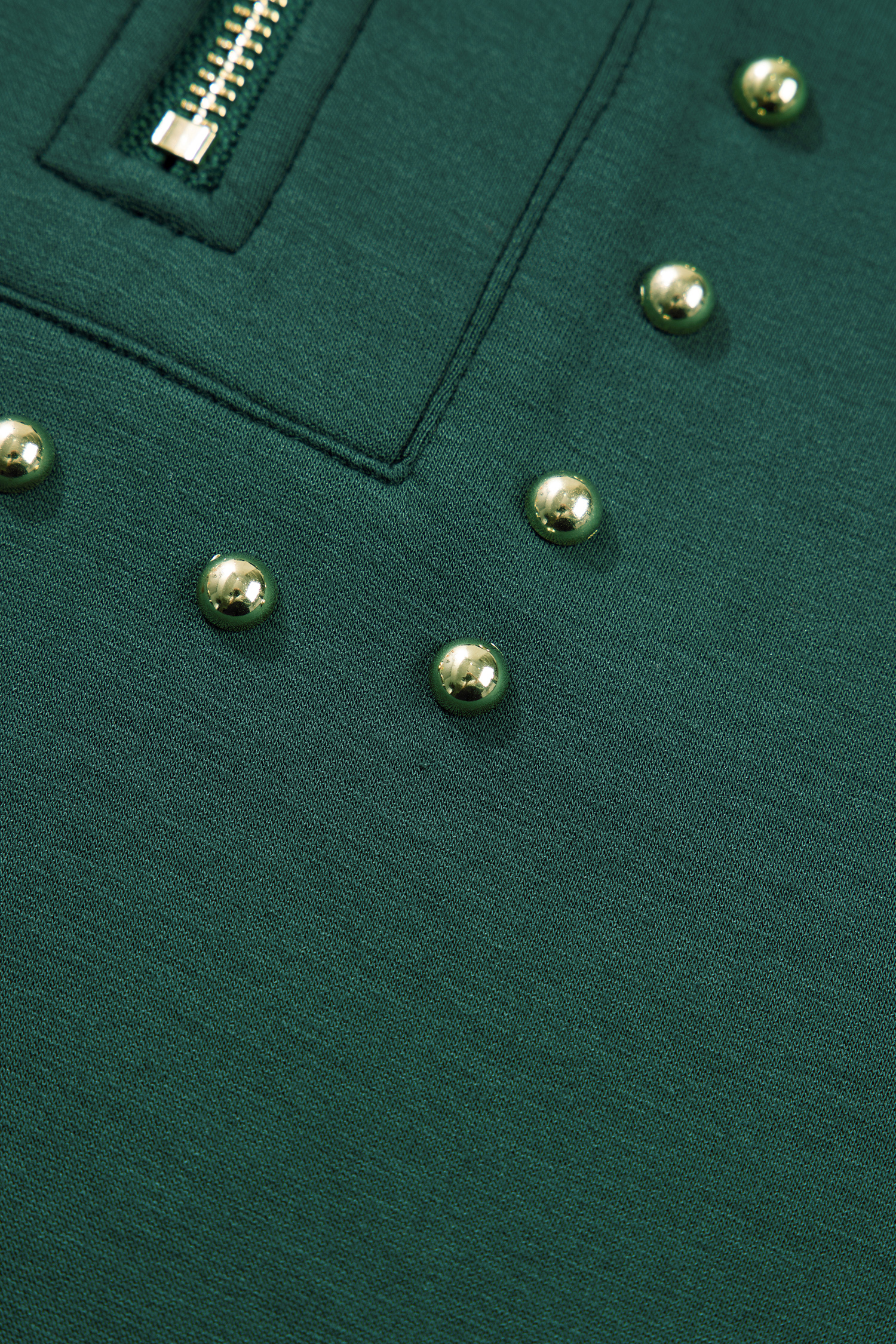 Chic Studded V-Neck Mini Dress for Women – Evergreen Zip Front Short Sleeve T-Shirt Dress, Casual Daily Wear - Detail View 8