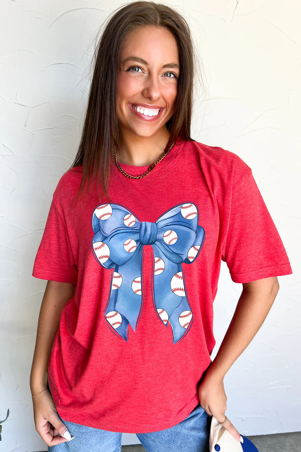 Chic Bow Pattern Red Graphic T-Shirt for Women - Perfect for Everyday Wear - Detail View 6
