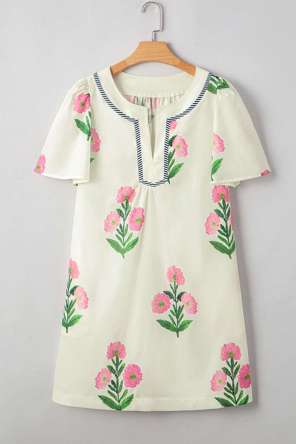 Casual Apricot Mini Dress with Split Neck Design - Perfect for Daily Wear and Vacations - Detail View 7