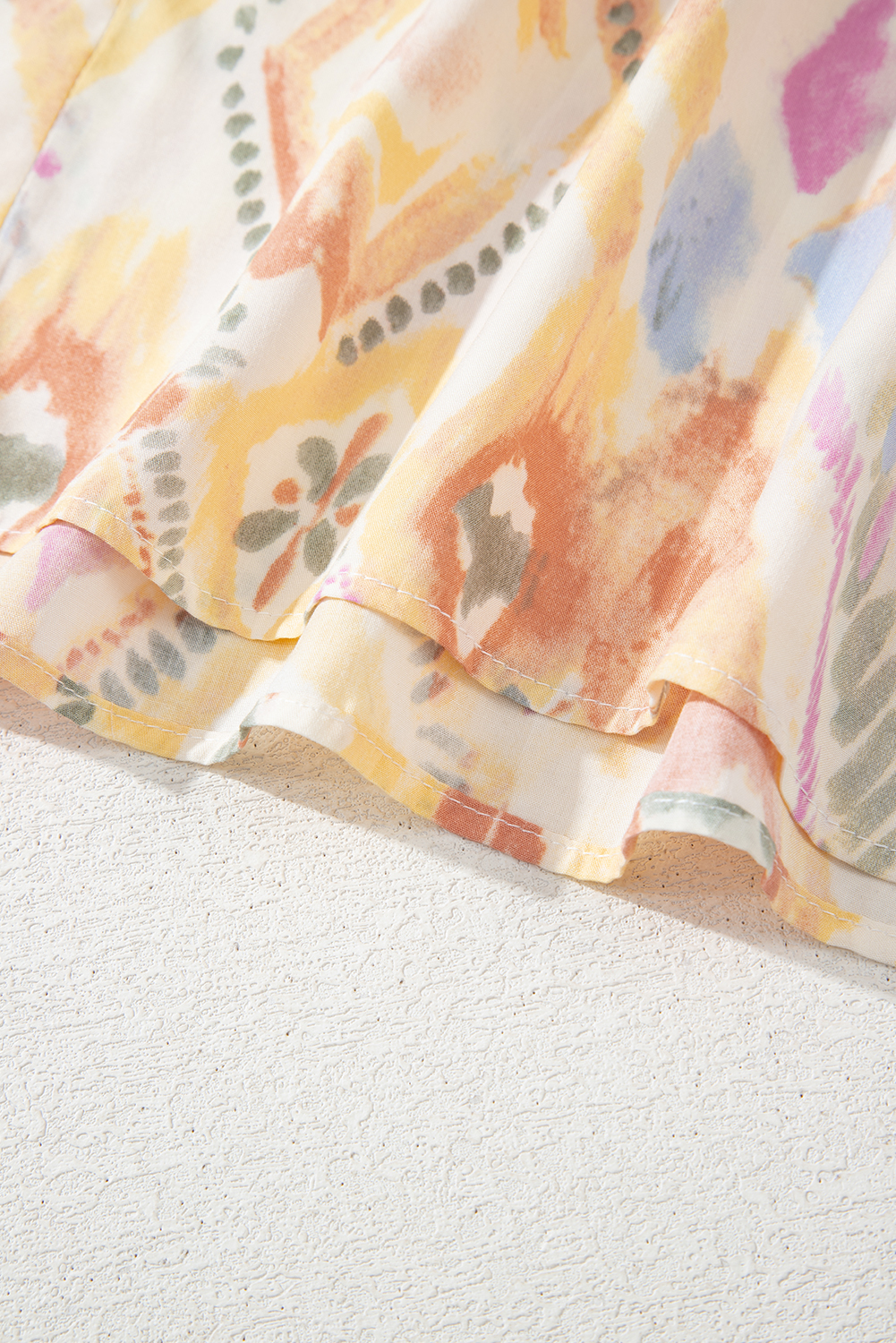 Women's Maxi Dress, Multicolour, Geometric Print, Half Sleeve, V Neck, Shirred High Waist, Side Split, Bohemian Style, Summer Dress, Vacation Wear, Flattering Silhouette, A-Line, Casual Elegance, 100% Viscose - Detail View 12