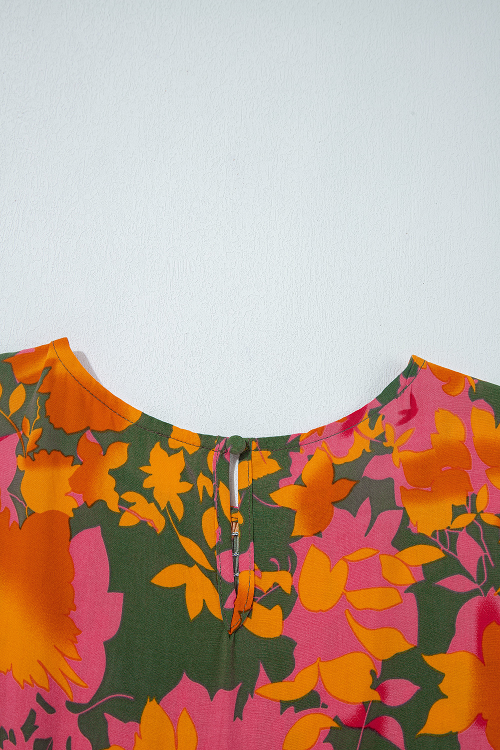 Women's Elegant Orange Floral Puff Sleeve Ruffled Long Dress with Smocked Bodice - Detail View 13