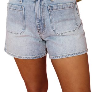Women's Beau Blue Light Wash High Rise Denim Shorts - Flattering Fit & Casual Style - Main View