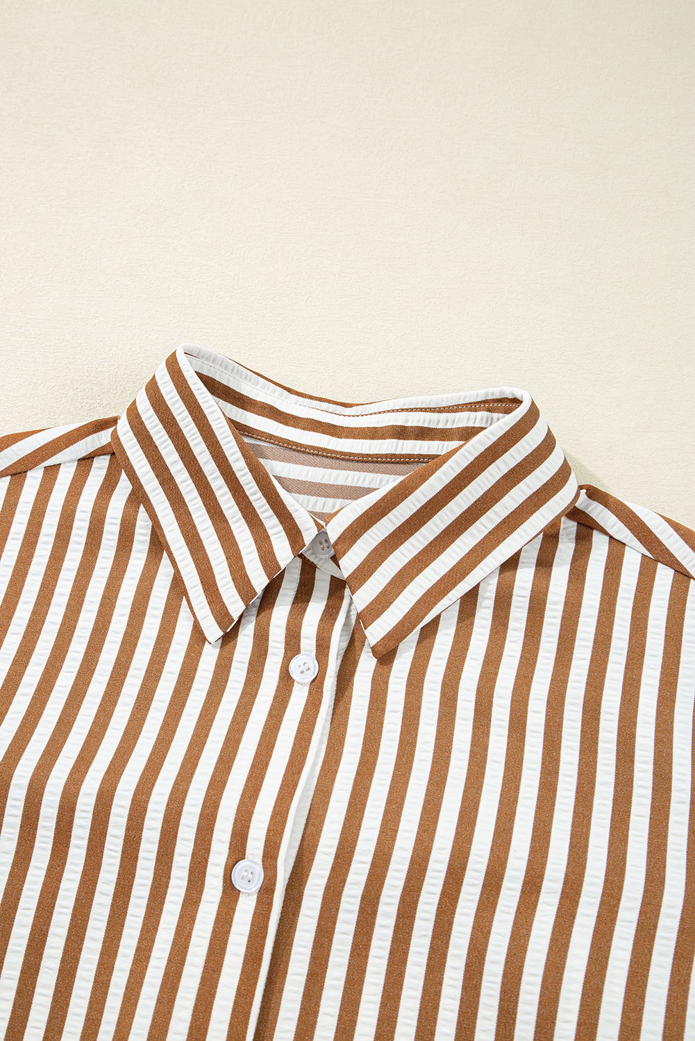 Elegant Collared Shirt Dress with Vertical Stripes - Perfect for Work and Casual Outings - Detail View 7