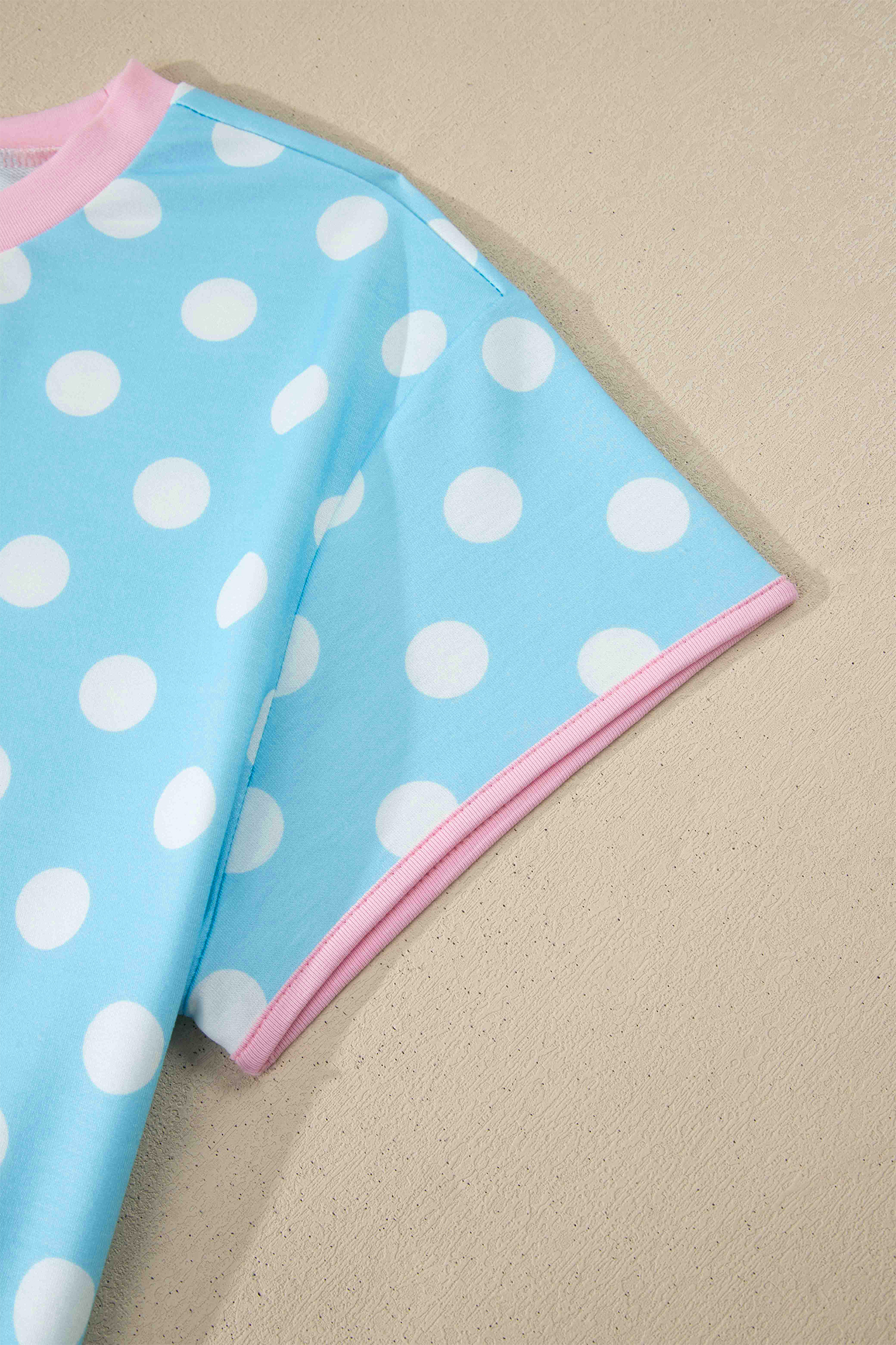 Women's Sky Blue Polka Dot 2-Piece Set – Short Sleeve Top and High Waist Pants, Casual Summer Outfit - Detail View 7