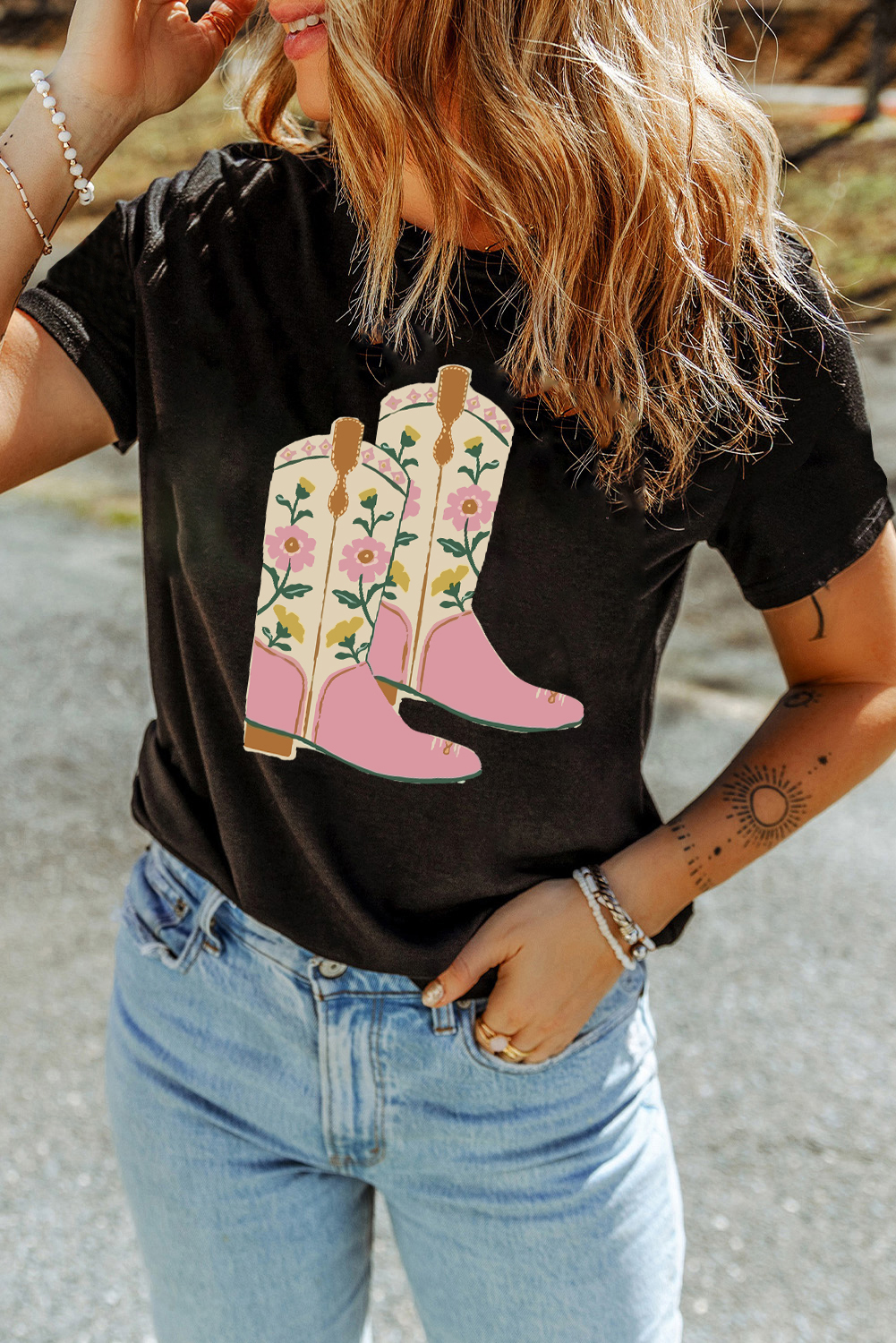 Soft Cotton Blend Short Sleeve Tee with Western Graphics for Daily Wear - Detail View 7