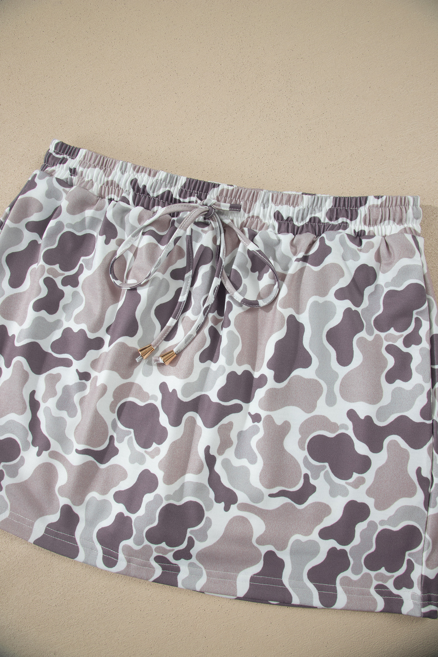 Western Style Women's Camo Mini Skort – High Waist Drawstring Skirt, Chic Summer Gift Idea - Detail View 6