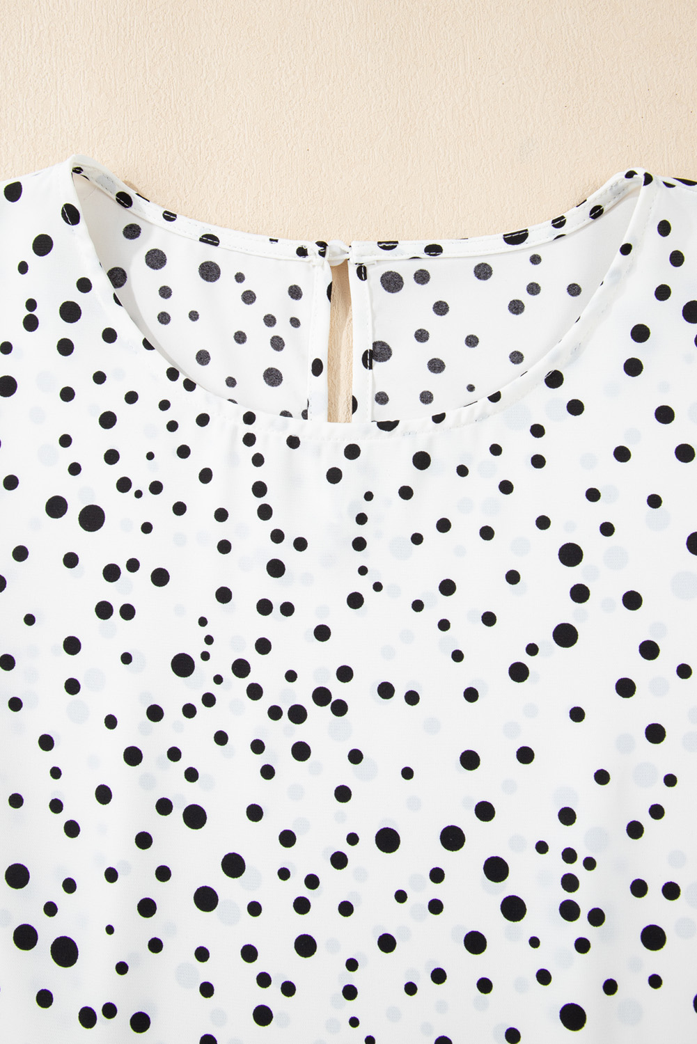 Women's Blouse, Dalmatian Print, Layered Ruffles, Short Sleeve, Casual Wear, Elegant Style, Lightweight Fabric, Comfortable Fit, Daily Outfit, Summer Fashion, Round Neck, Shift Silhouette - Detail View 12