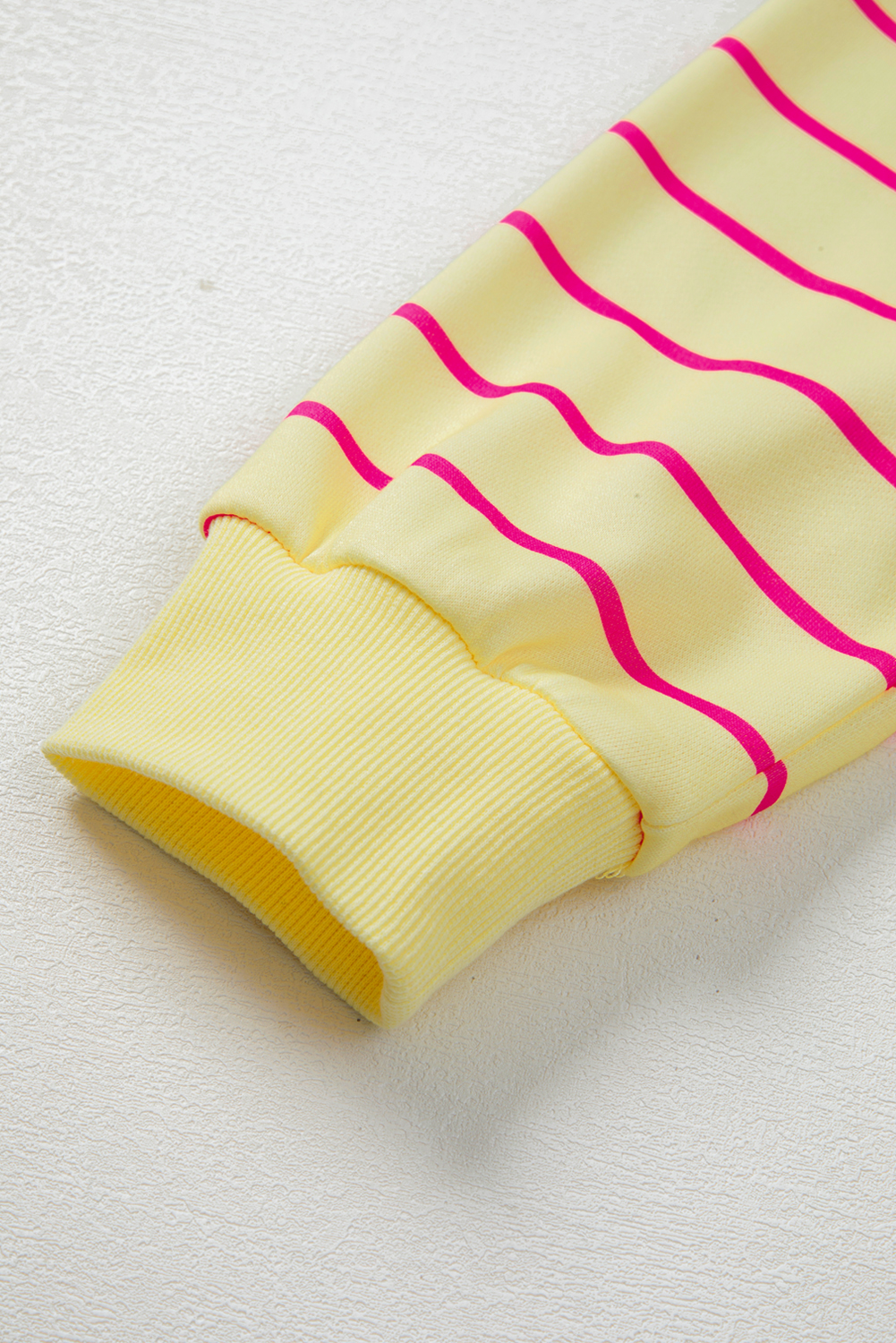 Trendy Yellow Striped Sweatshirt - Casual Long Sleeve with Ribbed Details - Detail View 10