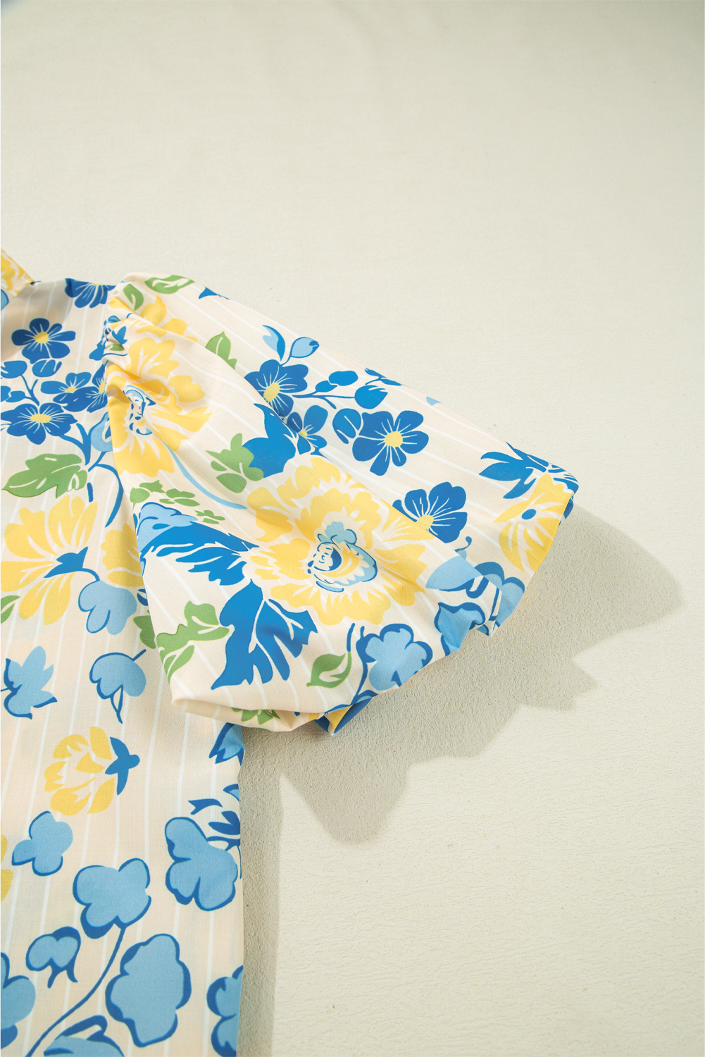 Elegant Casual Blouse for Women: Blue Floral and Stripes Design with Half Sleeves - Detail View 15