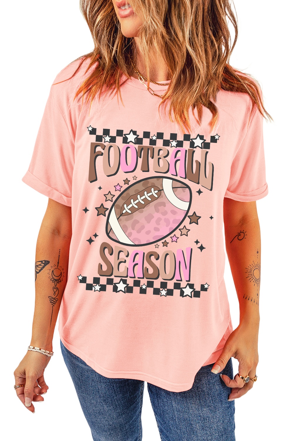 Women's Pink FOOTBALL SEASON Graphic Game Day T-Shirt - Team Spirit Style - Main View