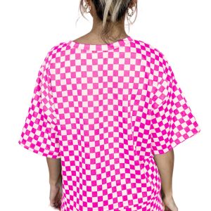 Women's Rose Checkered Top and Shorts Casual 2-Piece Set for Summer - Main View