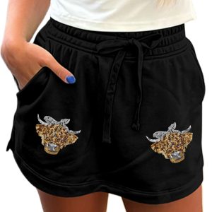 Women's Black Sequin Heifer Patched French Terry Drawstring Skort for Casual Style - Main View