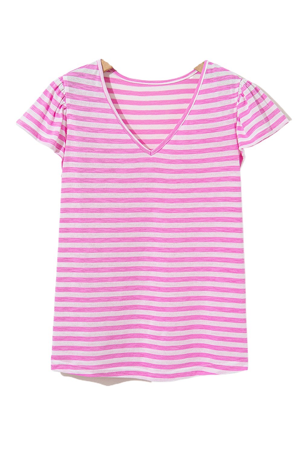 Women's Bonbon Striped V Neck Top with Ruffle Short Sleeves - Main View