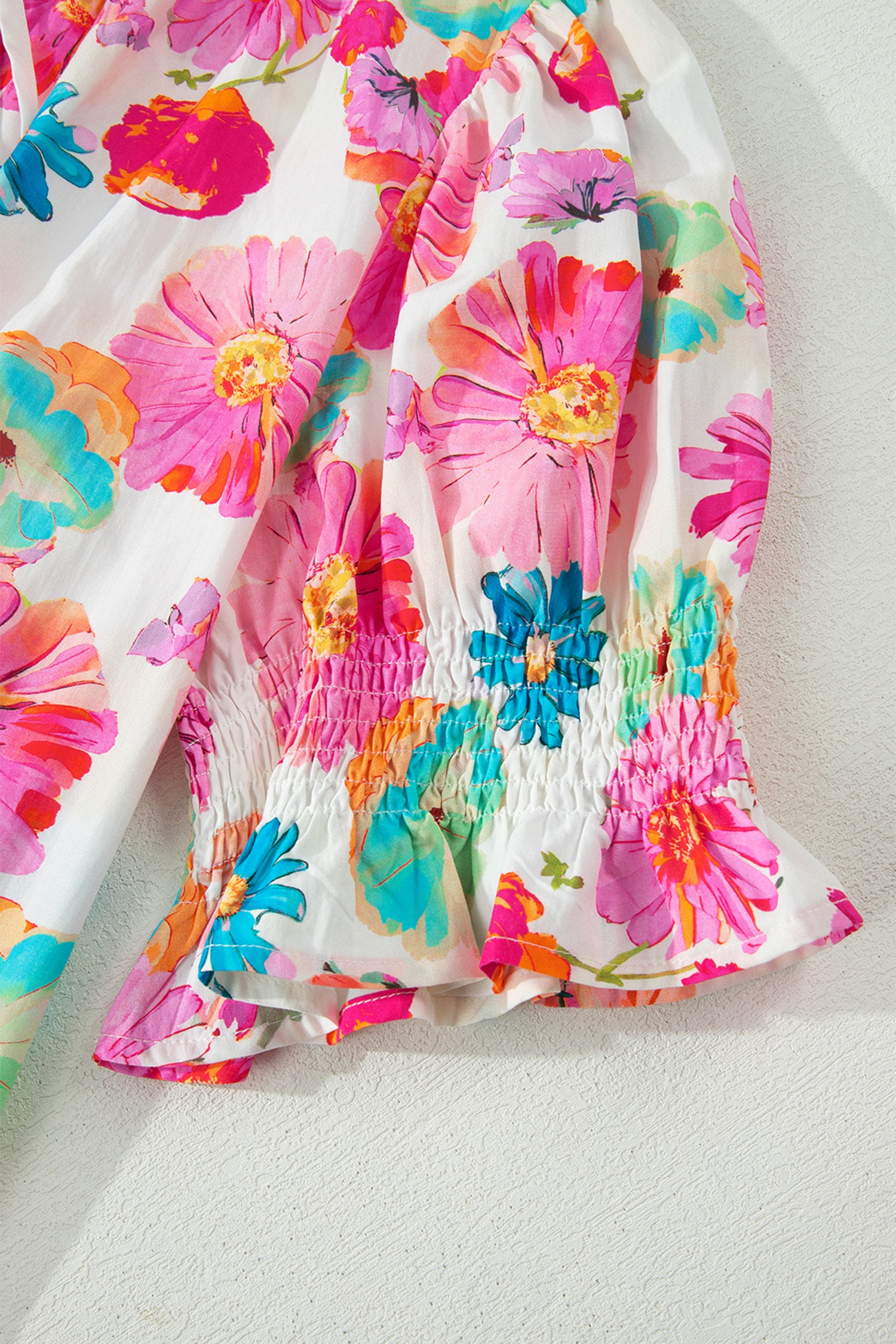 Southern Belle Pink Floral Print Blouse for Women – Summer Short Sleeve V-Neck Cotton Blend Top - Detail View 8