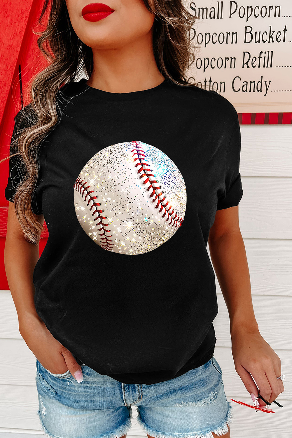Comfortable Women's Short Sleeve Baseball Graphic Tee - Perfect for Game Day - Detail View 3