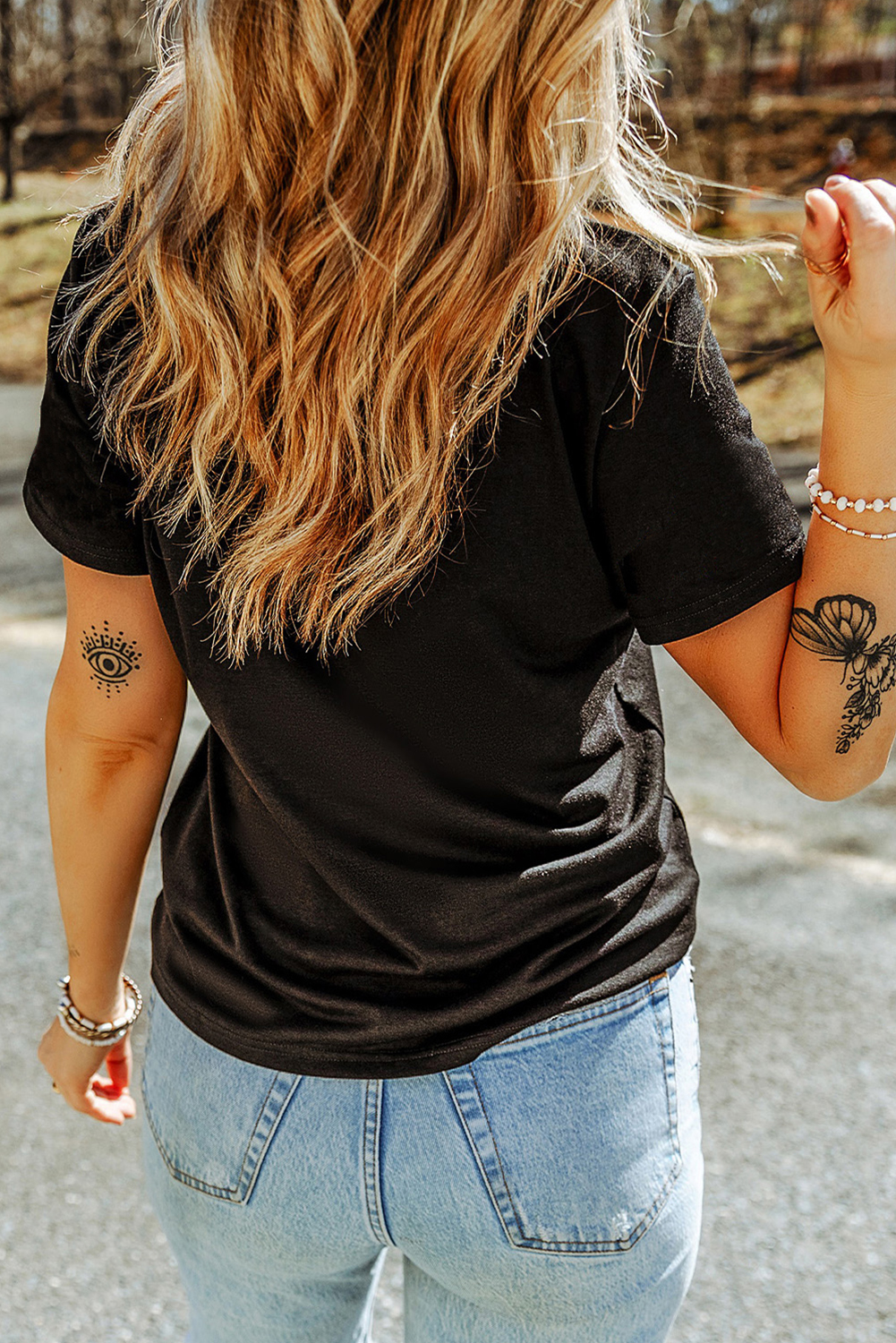 Women's Graphic Tee, Black T-Shirt, Sequin Design, Bow Ball Pattern, Casual Wear, Game Day Outfit, Short Sleeve, Comfortable Cotton Blend, Breathable Fabric, Round Neck, Stylish Top, Summer Fashion, Daily Wear - Detail View 8