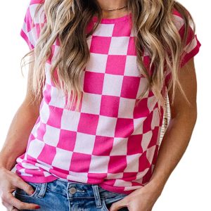 Women's Rose Check Pattern Cap Sleeve Knitted Sweater - Lightweight & Trendy - Main View