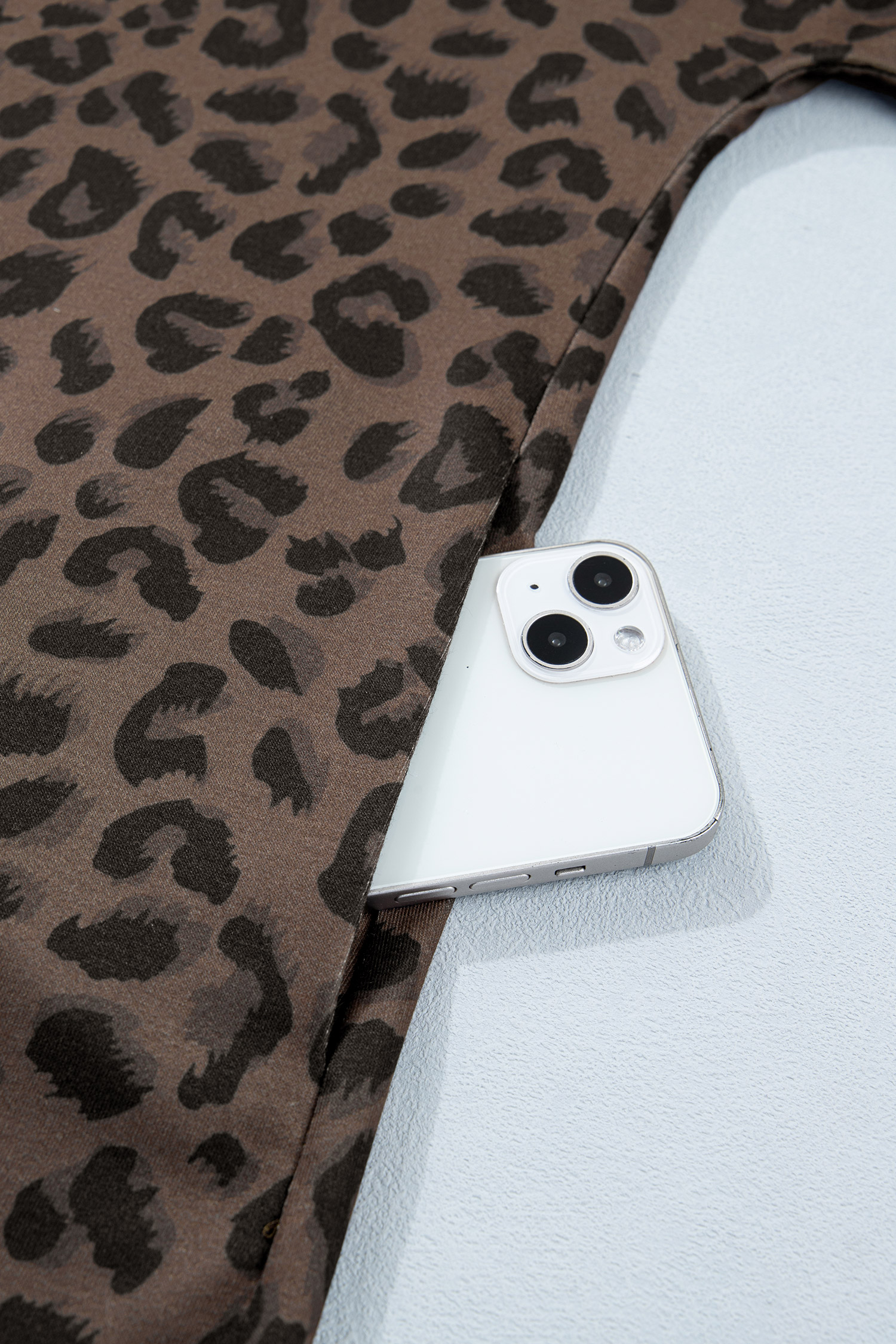 Women's Brown Leopard Print Mini Dress – Short Sleeve Shift Dress with Contrast Collar for Summer Daily Wear - Detail View 10