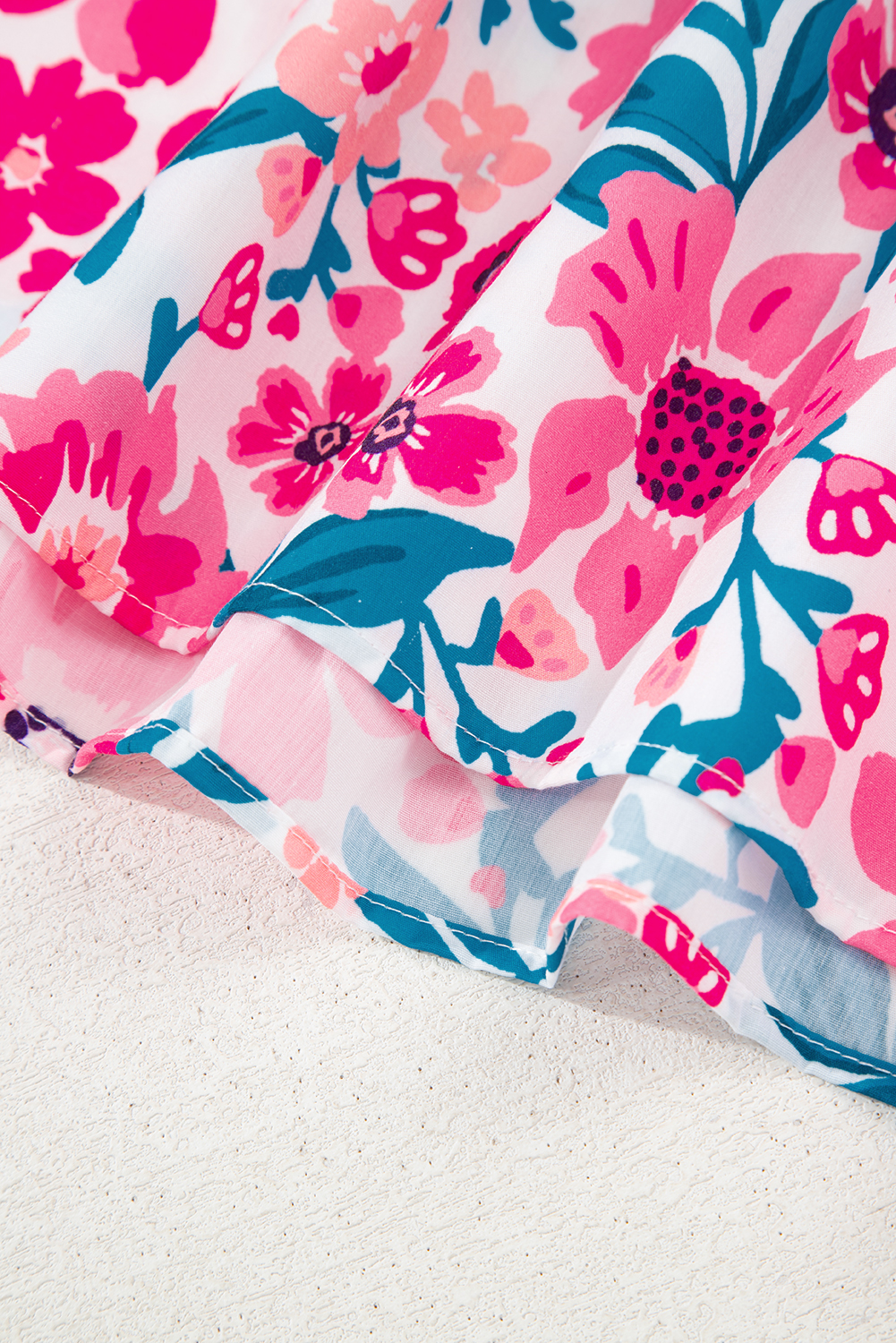 Chic V Neck Pink Floral Blouse with Breezy Fit and Stylish Striped Detail - Detail View 11