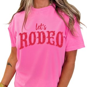 Women's Rose Red 'Let's Rodeo' Crew Neck Graphic Tee - Casual Short Sleeve T-Shirt - Main View