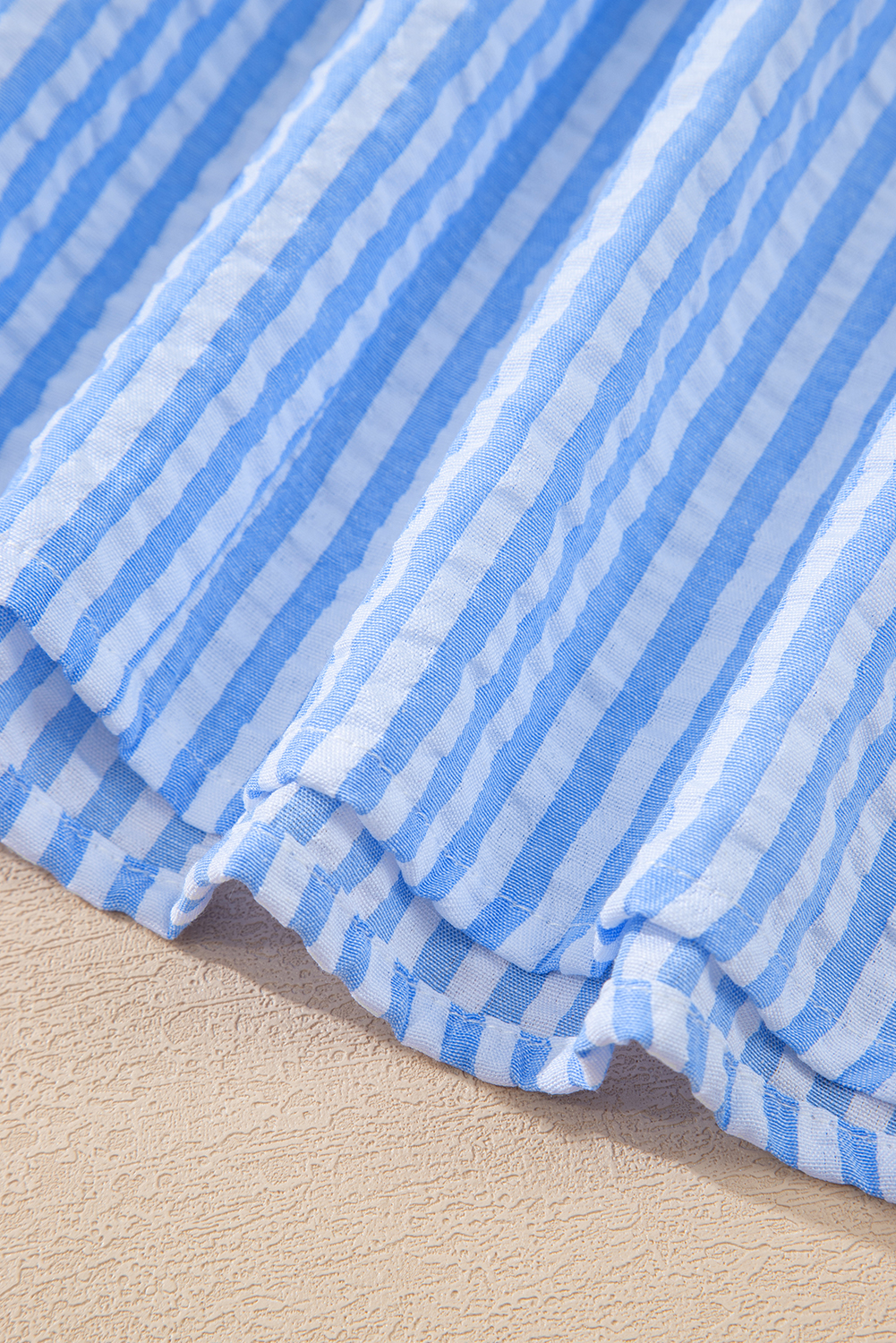 Women's Blouse, Sky Blue, Striped Print, Dolman Sleeve, Split Neck, Casual Style, Comfortable Fit, Daily Wear, Summer Fashion, Vertical Stripes, Modern Design, Tops & Shirts - Detail View 12