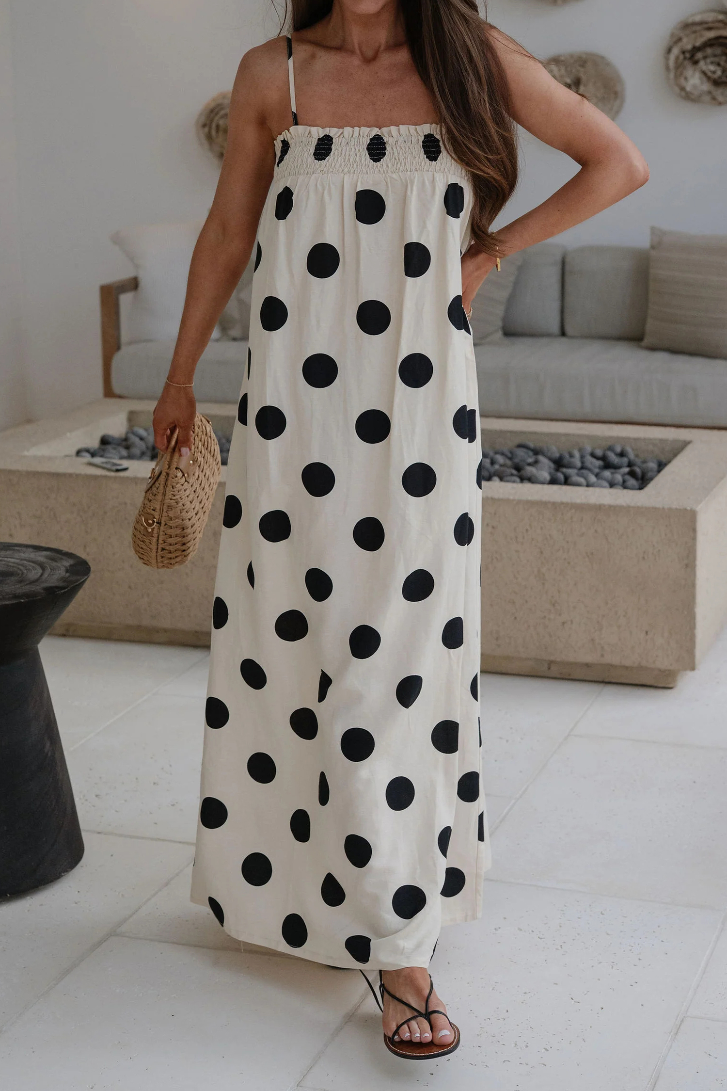 Chic Women's White Polka Dot Maxi Dress – Southern Belle Style, 100% Polyester Summer Gift - Detail View 9
