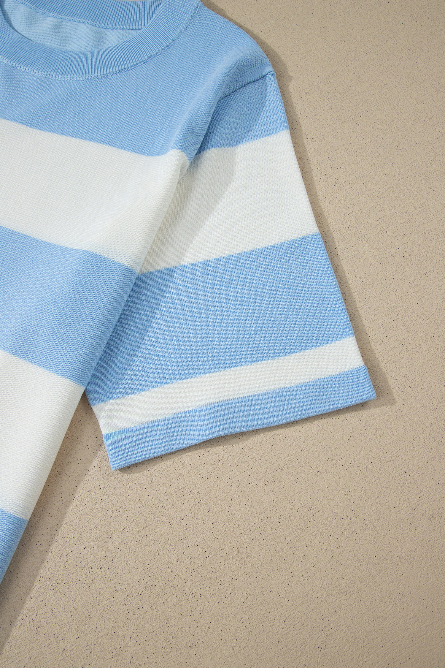Sky Blue Stripe Shift Sweater – Comfortable Plus Size Short Sleeve Knitwear for Daily Wear - Detail View 9