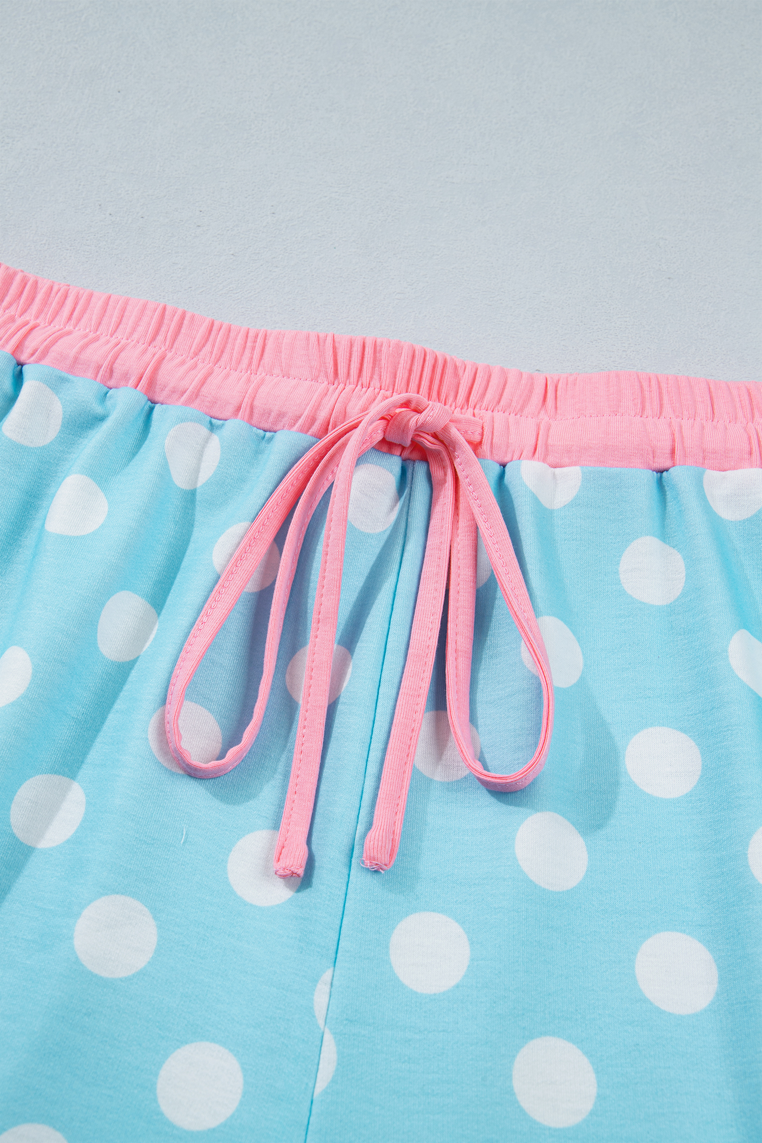 Women's Polka Dot Active Short Set – Sky Blue Color Block Trim Two-Piece Casual Wear - Detail View 11