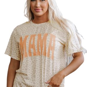 Women's Yellow MAMA Letter Graphic Leopard Loose Tee - Trendy and Comfortable Casual Wear - Main View