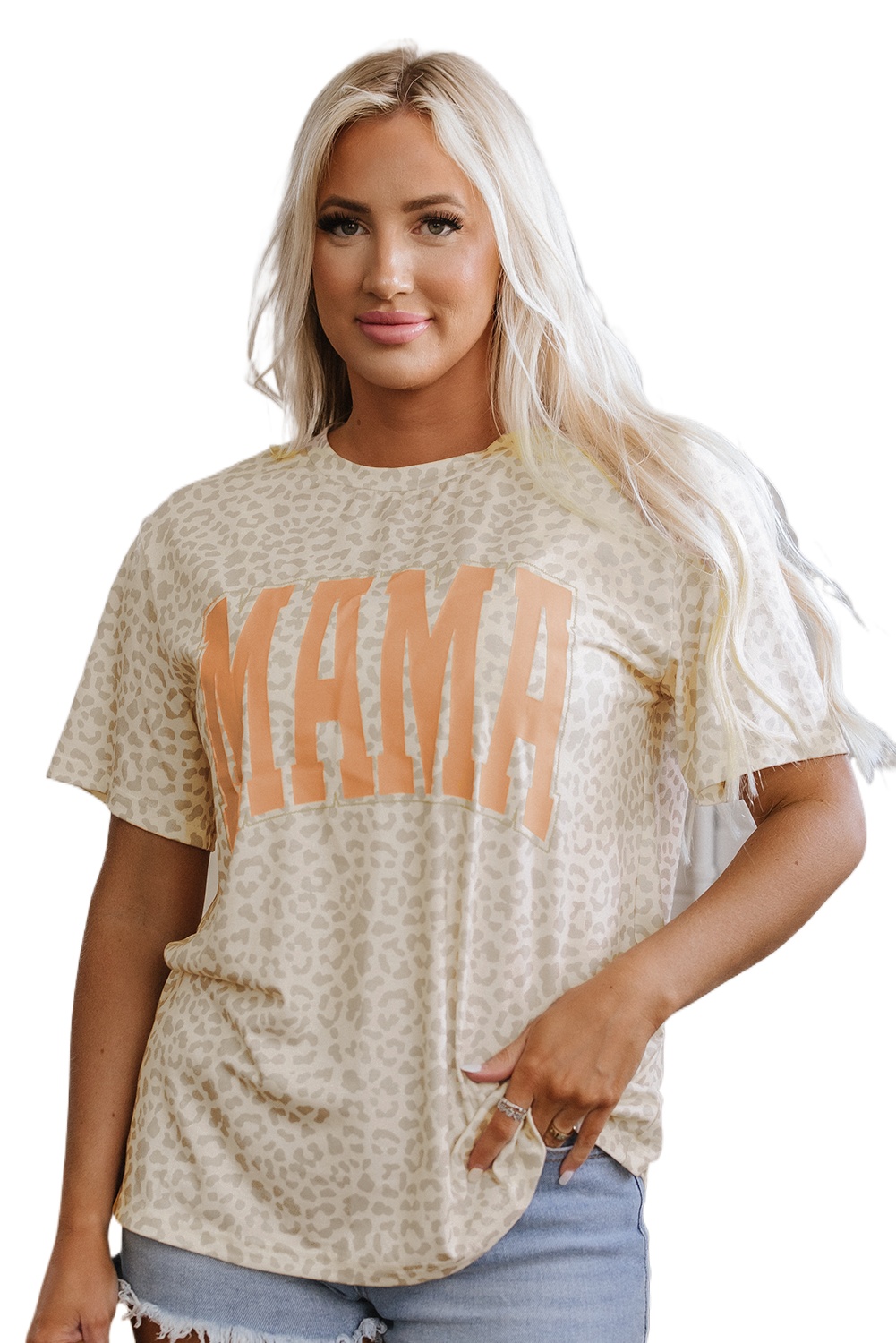 Women's Yellow MAMA Letter Graphic Leopard Loose Tee - Trendy and Comfortable Casual Wear - Main View