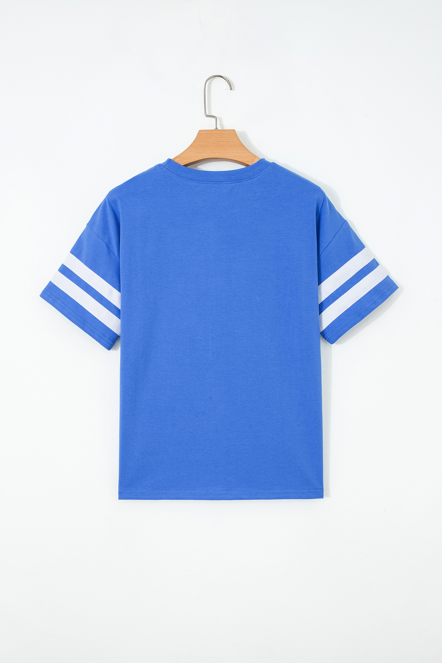 Sporty Women's Dark Blue Varsity Tee – Striped Short Sleeve Shirt for Game Day and Daily Wear - Detail View 5