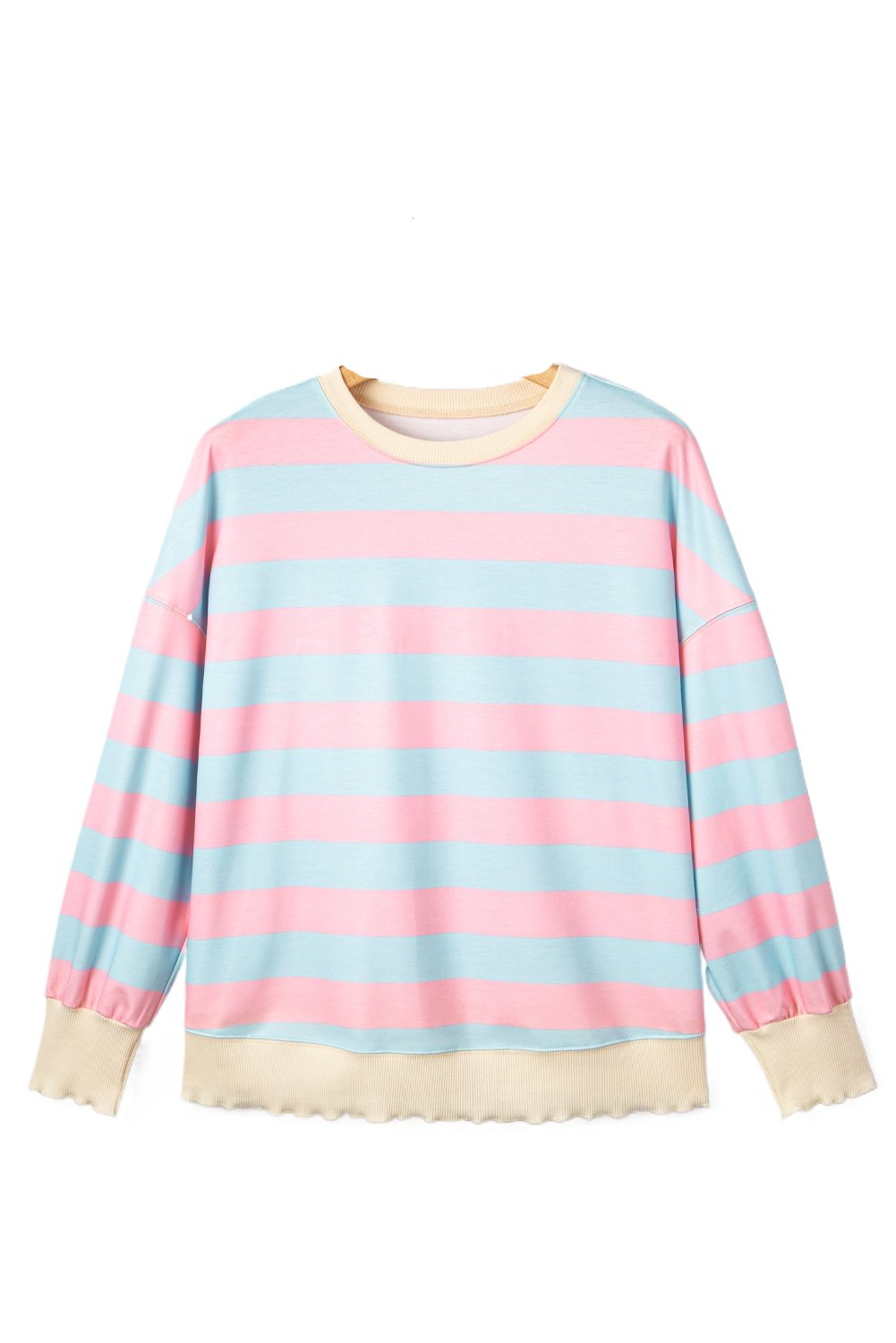 Plus Size Sky Blue Stripe Drop Shoulder Crewneck Sweatshirt for Women - Main View