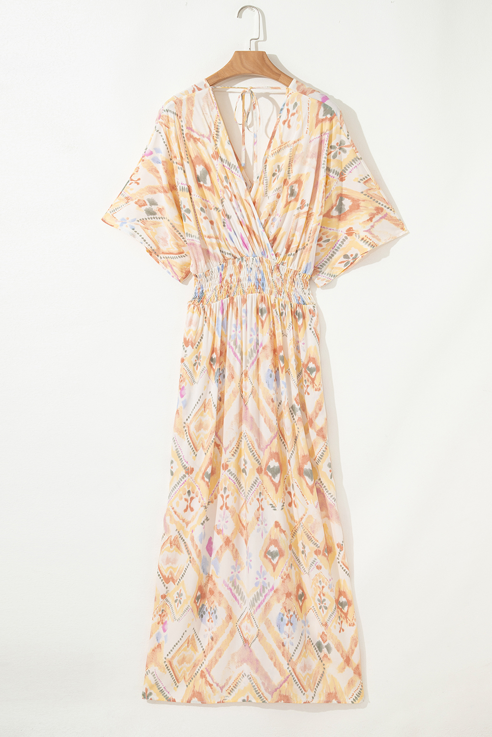 Women's Multicolour Geometric Print Half Sleeve Shirred High Waist Maxi Dress - Detail View 5