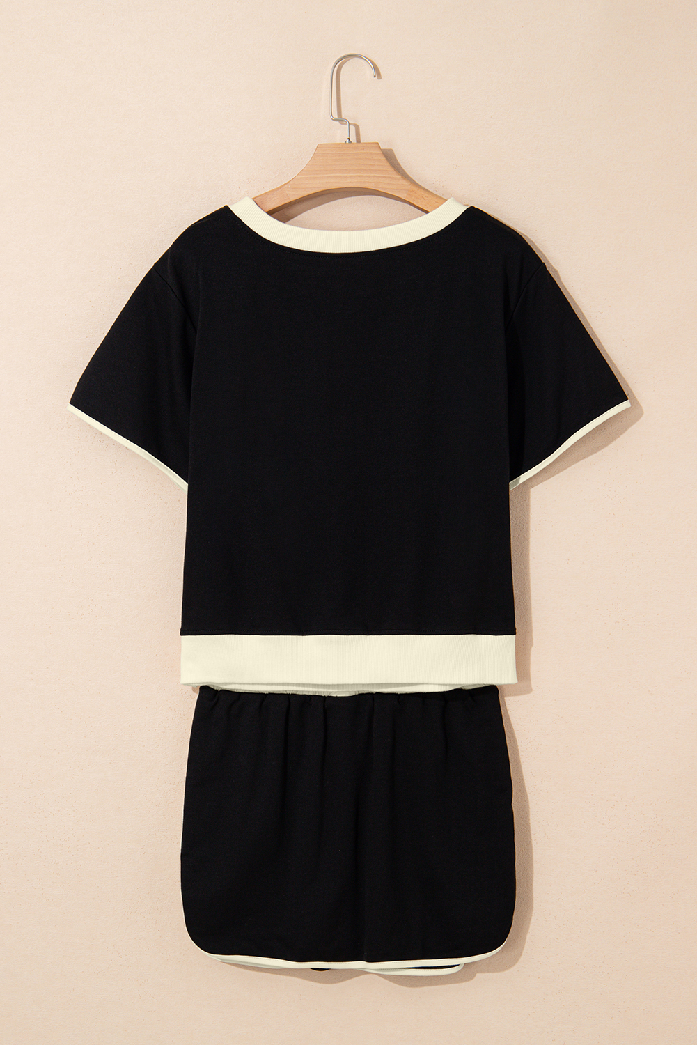 Women's Outfit Set, Black Sequin Tee, Rugby Football Graphic, Colorblock, Mini Skort, Casual Wear, Game Day Fashion, High Waist Skort, Short Sleeve T-Shirt, Trendy Design, Comfortable Fabric, Summer Style - Detail View 8