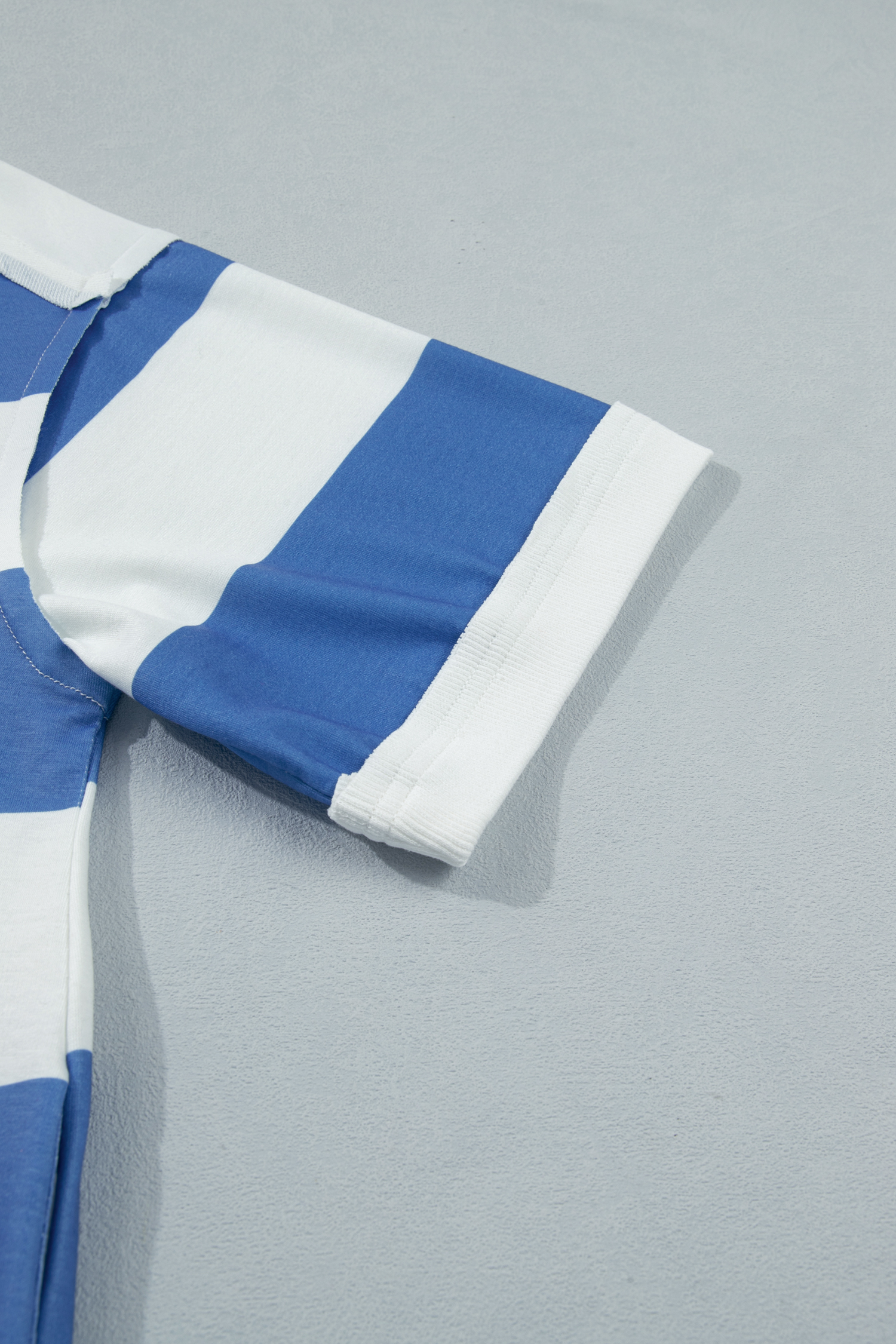 Women's Blue Stripe Tee Dress – Casual Shift Dress with Raw Seam & Shoulder Detail - Detail View 10