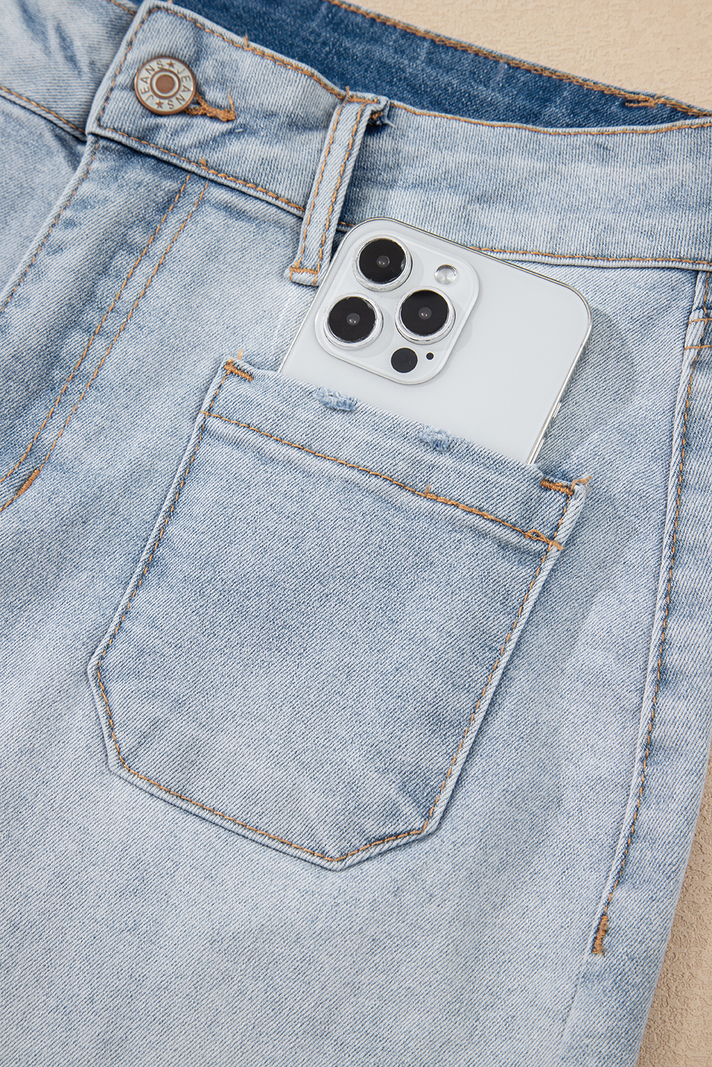 Women's Beau Blue Light Wash High Rise Denim Shorts - Flattering Fit & Casual Style - Detail View 9