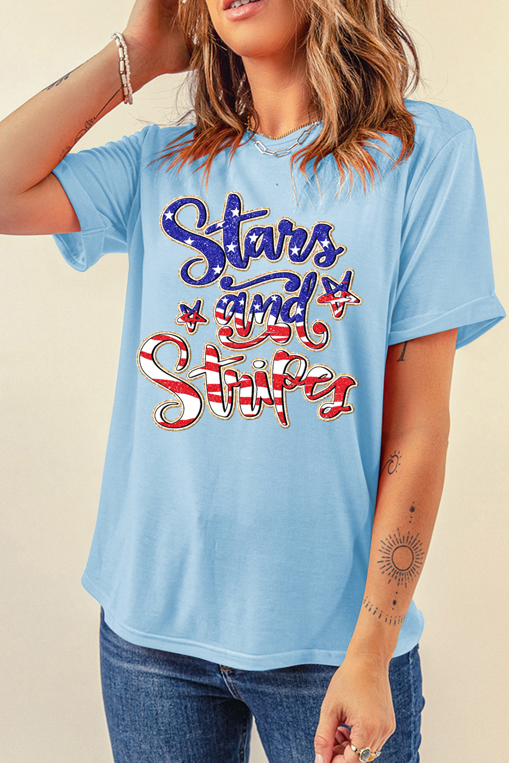 Festive Light Blue July 4th T-Shirt - Perfect for Parades and Fireworks Celebrations - Detail View 7