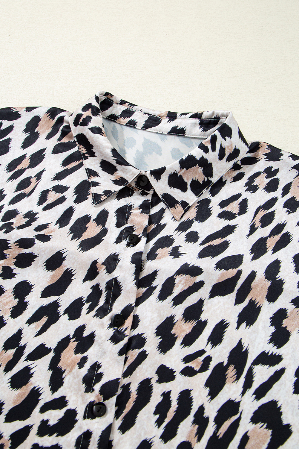 Women's Beige Leopard Print Buttoned 3/4 Sleeve Shirt - Loose Fit Fashion Top - Detail View 17