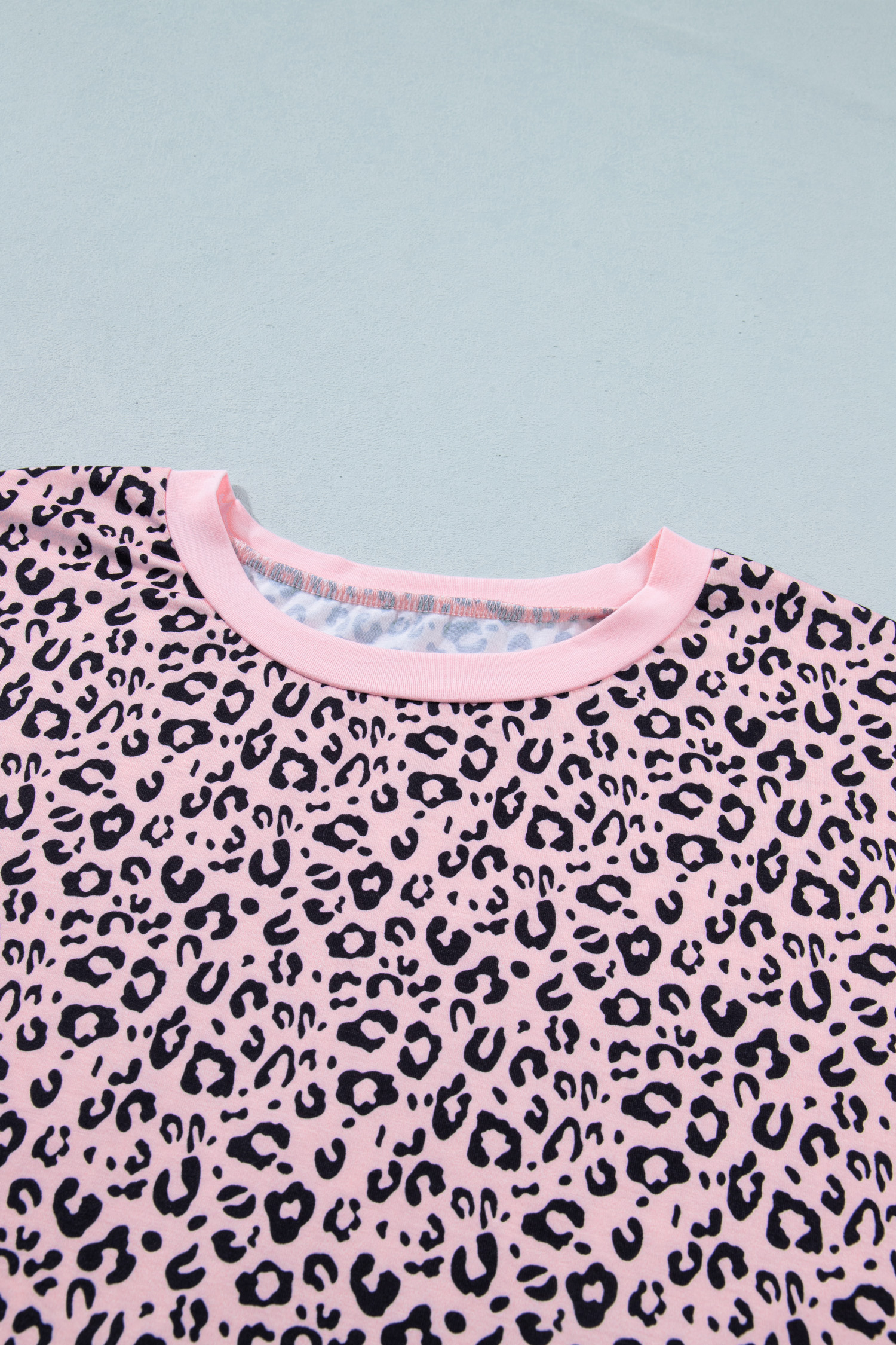 Summer Plus Size Patchwork Tee – Stylish Pink Leopard and Striped Print Women's Top - Detail View 9
