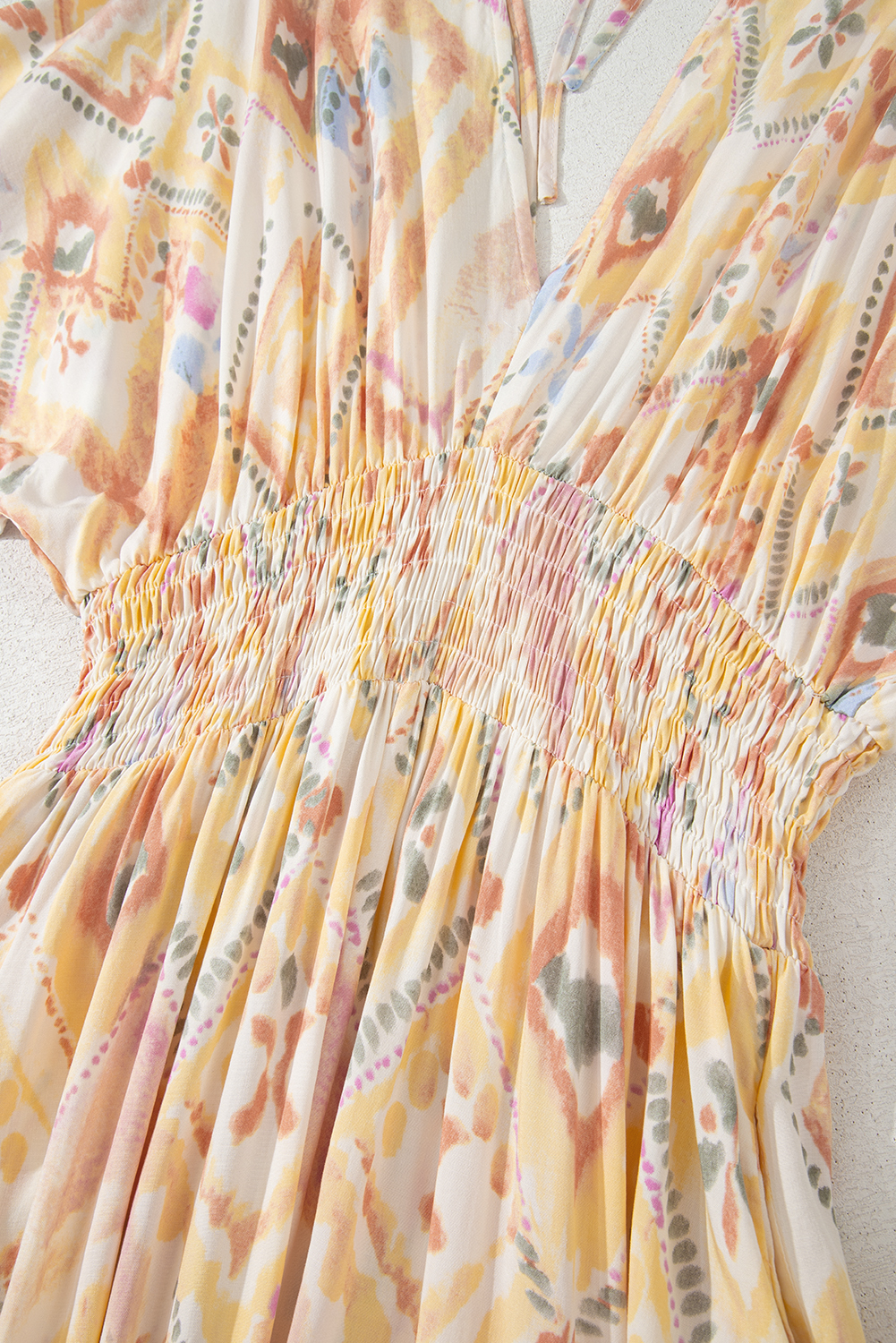 Women's Multicolour Geometric Print Half Sleeve Shirred High Waist Maxi Dress - Detail View 13