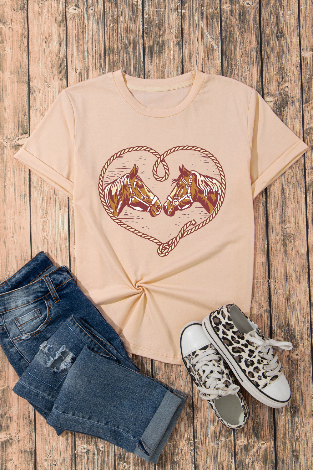 Women's Khaki Rodeo Horse Graphic Western Cowgirl T-Shirt - Casual Summer Tee - Detail View 9