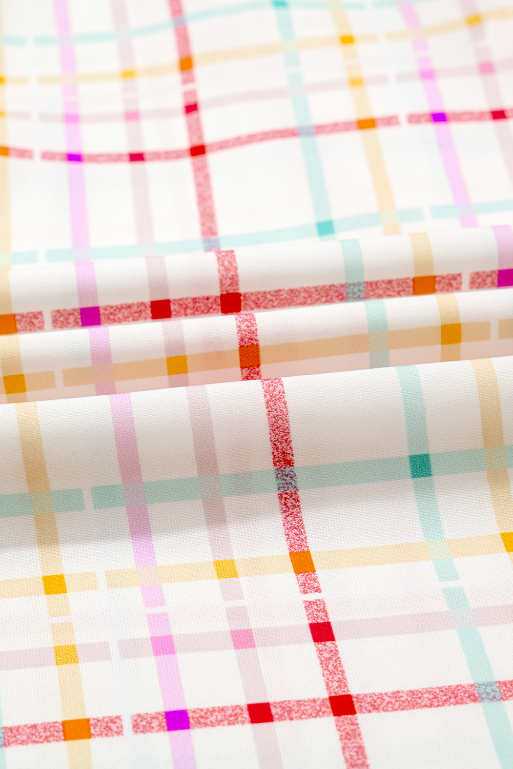 Trendy Summer V Neck Blouse - White Plaid with Charming Ric Rac Accents - Detail View 10
