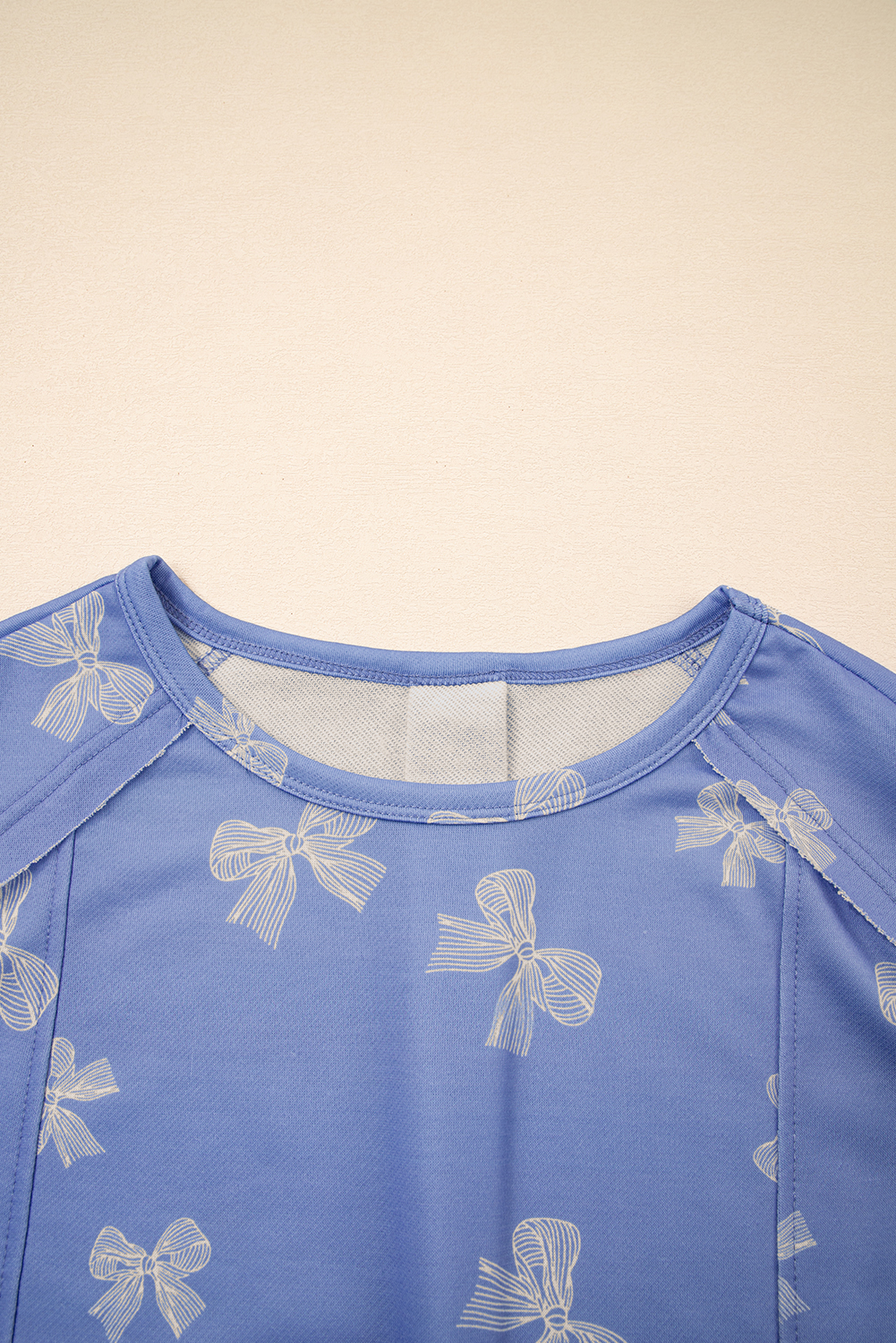 Women's Sky Blue Ruffled Sleeve Shift Mini Dress with Charming Bow Knot Print - Detail View 9