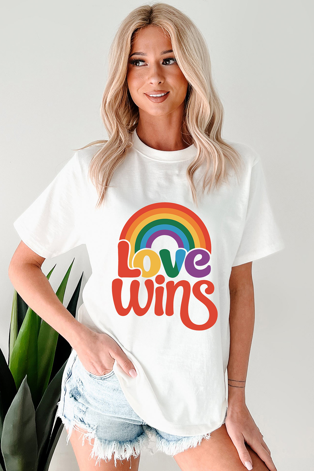 Stylish Summer Tee with Rainbow 'Love Wins' Design - Perfect for Daily Wear - Detail View 6