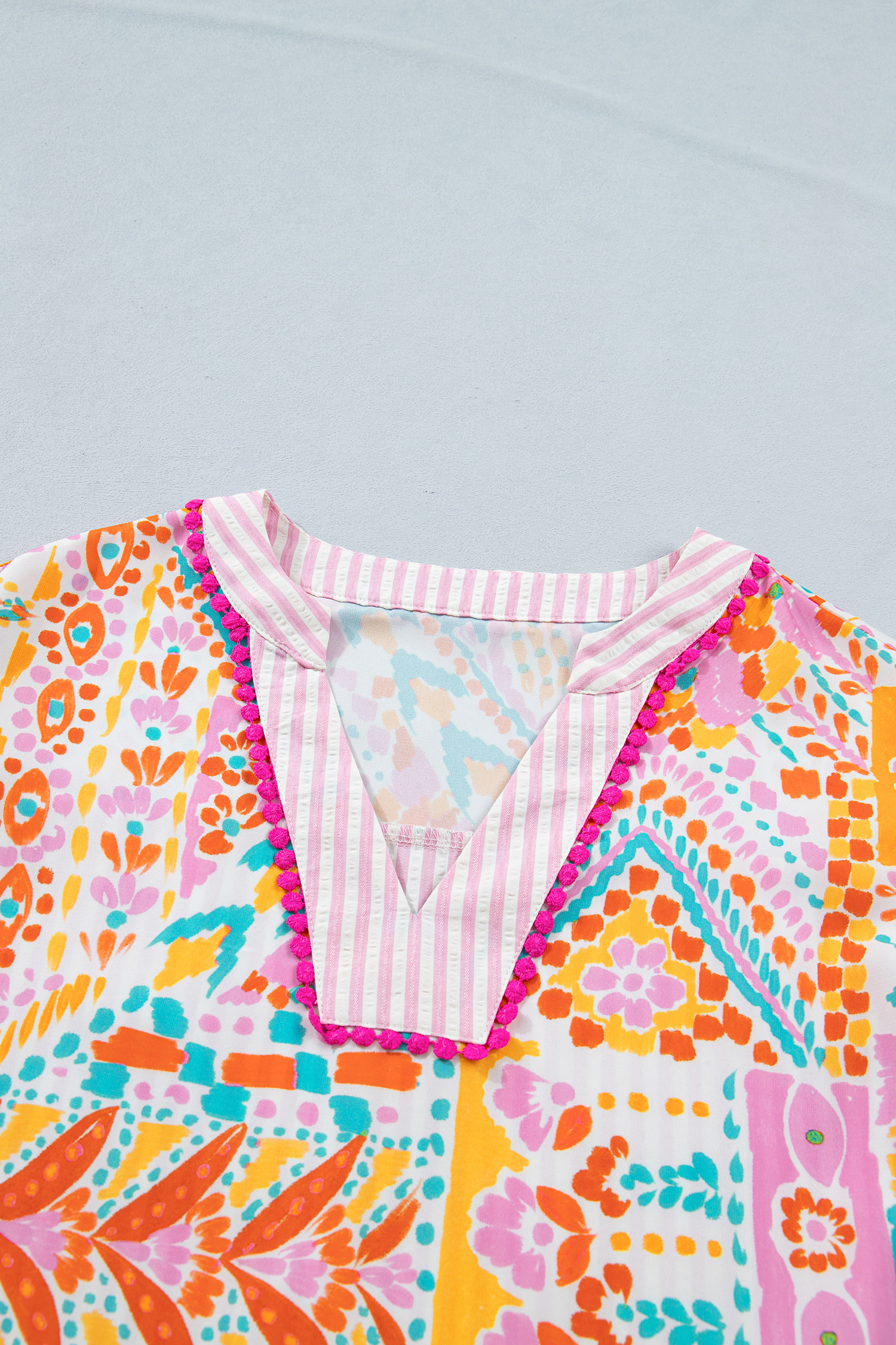 Boho Chic Patchwork Top for Women – Ruffle Sleeve Striped Blouse, Versatile Summer Daily Wear - Detail View 6