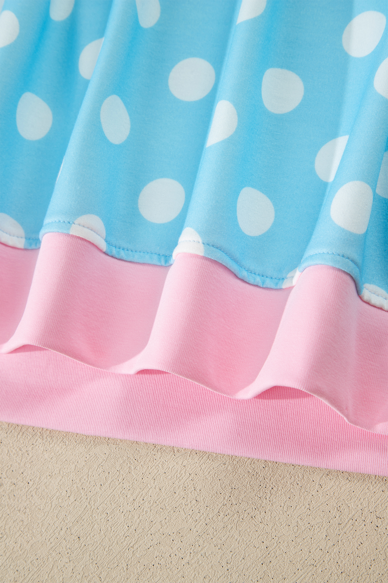 Retro Polka Dot Short Sleeve Lounge Set for Women – Colorblock Sky Blue Shift Top and High Waist Trousers - Detail View 8